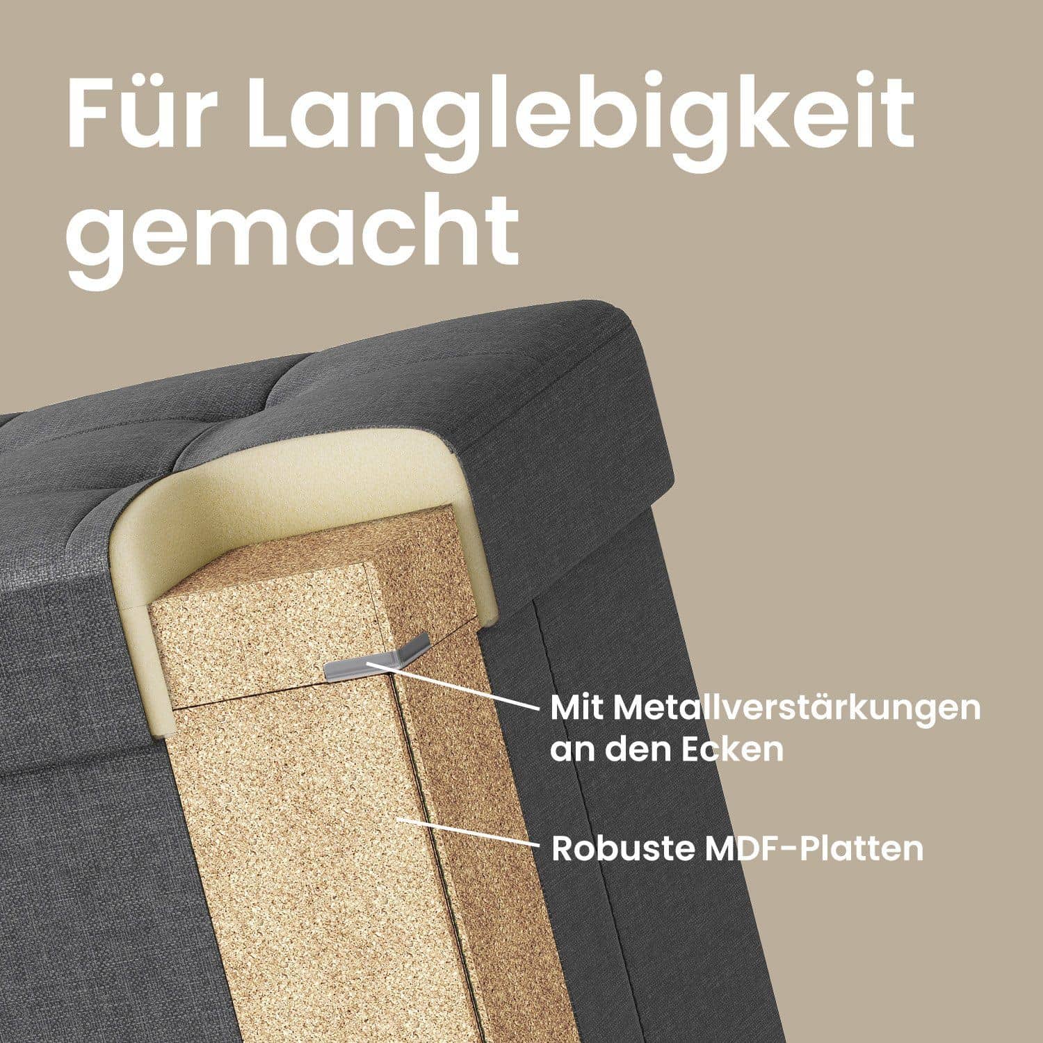 Sitzhocker mit Stauraum, kleine klappbare Sitzbank, 38 x 38 x 40 cm