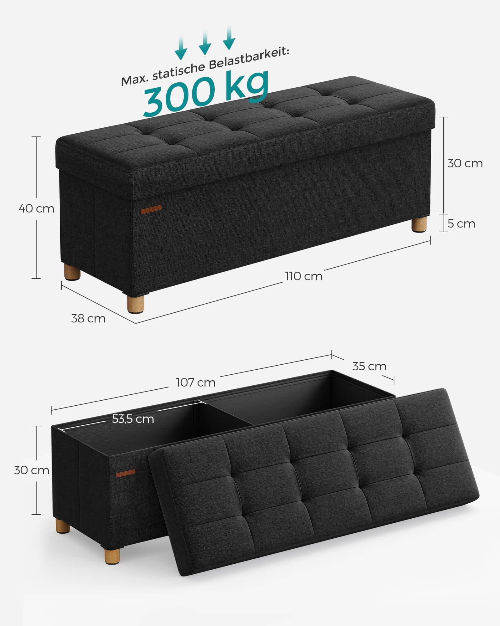 Sitzbank mit Stauraum klappbar tintenschwarz-LSF018B11 Sitzbank mit Stauraum klappbar tintenschwarz-LSF018B11