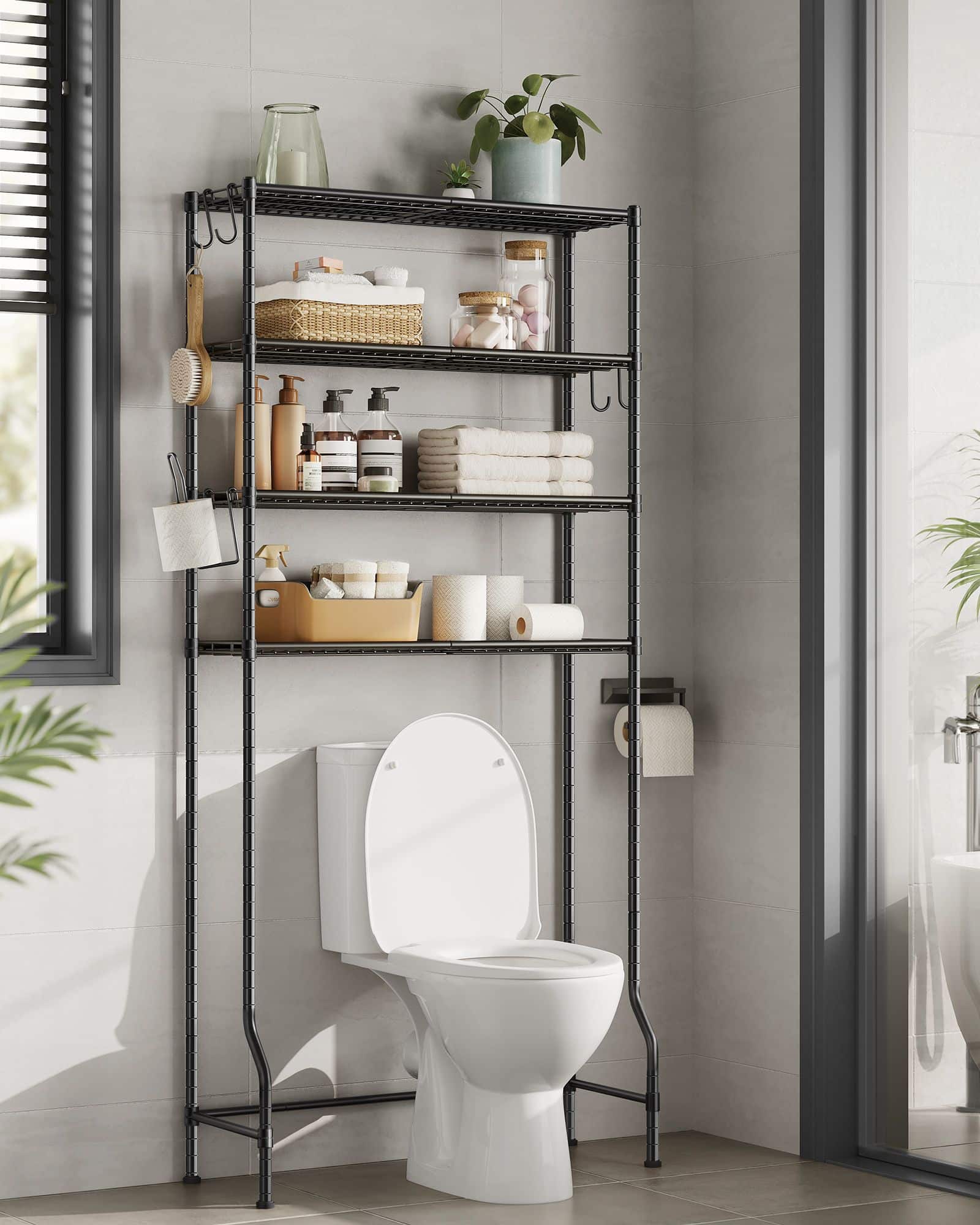 4-stöckiges Toilettenregal mit verstellbaren Ablagen schwarz 4-stöckiges Toilettenregal mit verstellbaren Ablagen schwarz