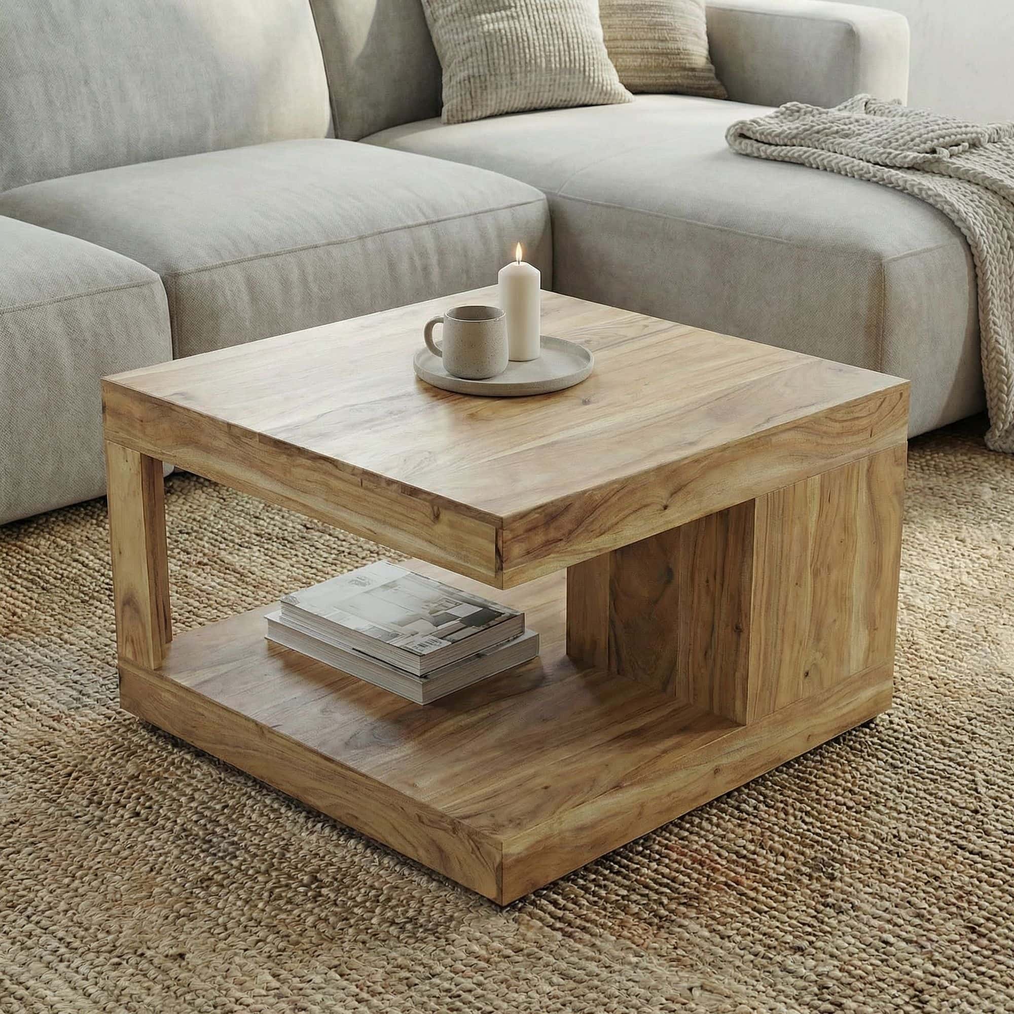 Couchtisch Akazie Massivholz 60cm - Quadratischer Wohnzimmertisch mit Ablagefach - Design Sofatisch Holz - Offener Loungetisch - Natur Beistelltisch Handmade Couchtisch Akazie Massivholz 60cm - Quadratischer Wohnzimmertisch mit Ablagefach - Design Sofatisch Holz - Offener Loungetisch - Natur Beistelltisch Handmade