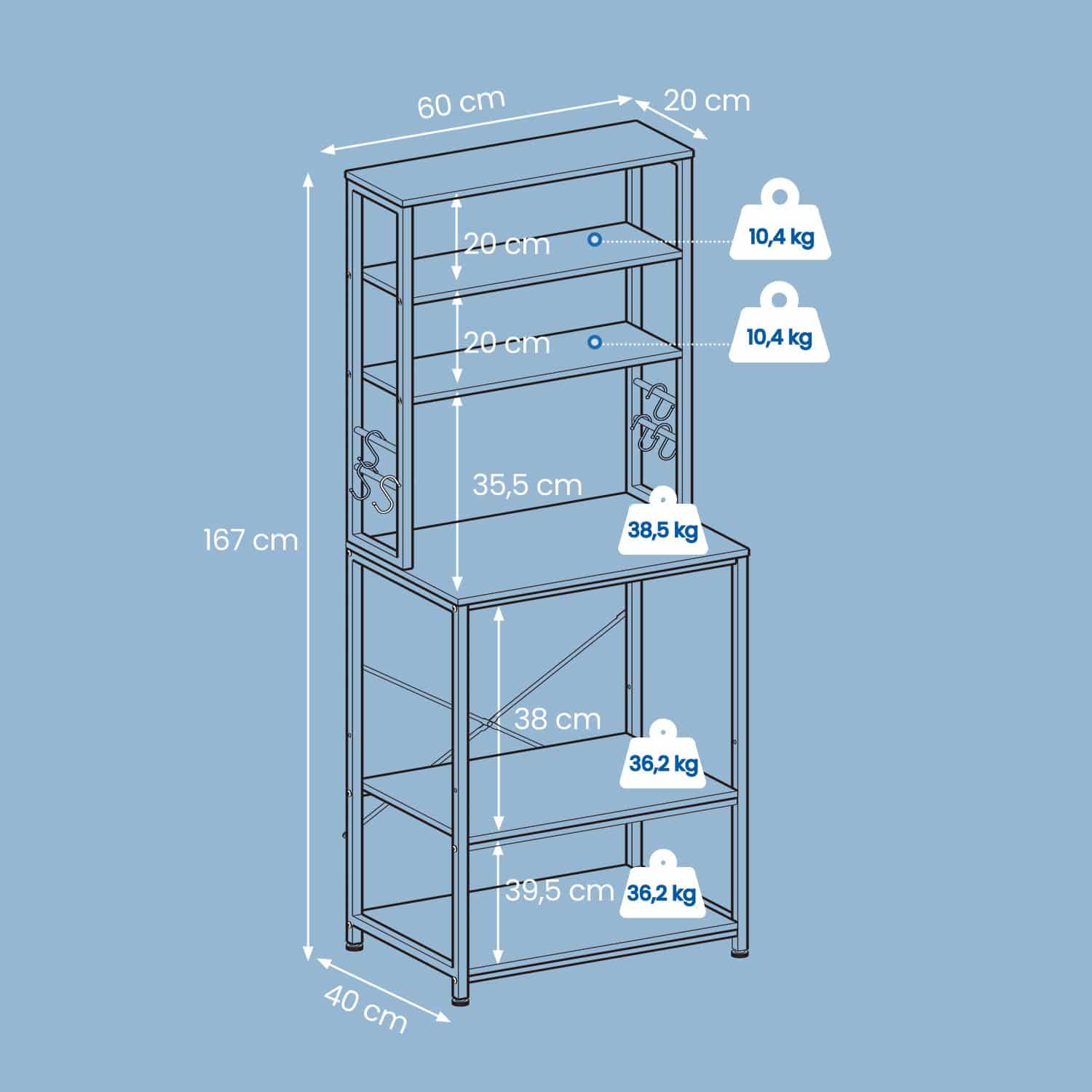 VASAGLE Küchenregal 6 Ebenen anthrazit-schwarz