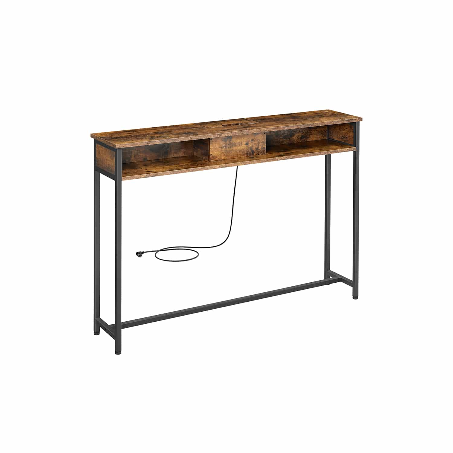 Konsolentisch mit Steckdosen platzsparend vintagebraun-tintenschwarz Konsolentisch mit Steckdosen platzsparend vintagebraun-tintenschwarz