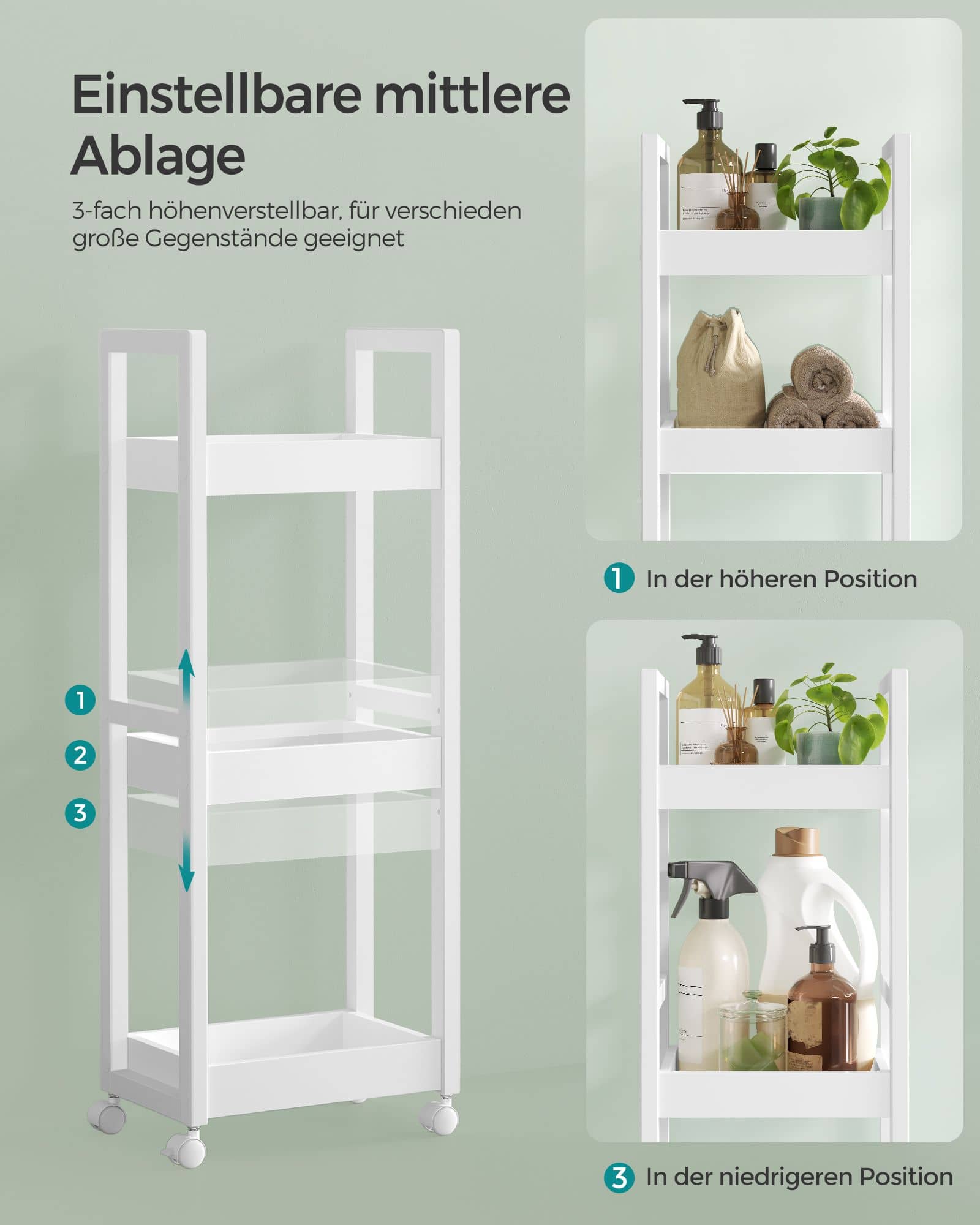 Badezimmerregal mit 3 Ebenen schmal platzsparend weiß Badezimmerregal mit 3 Ebenen schmal platzsparend weiß