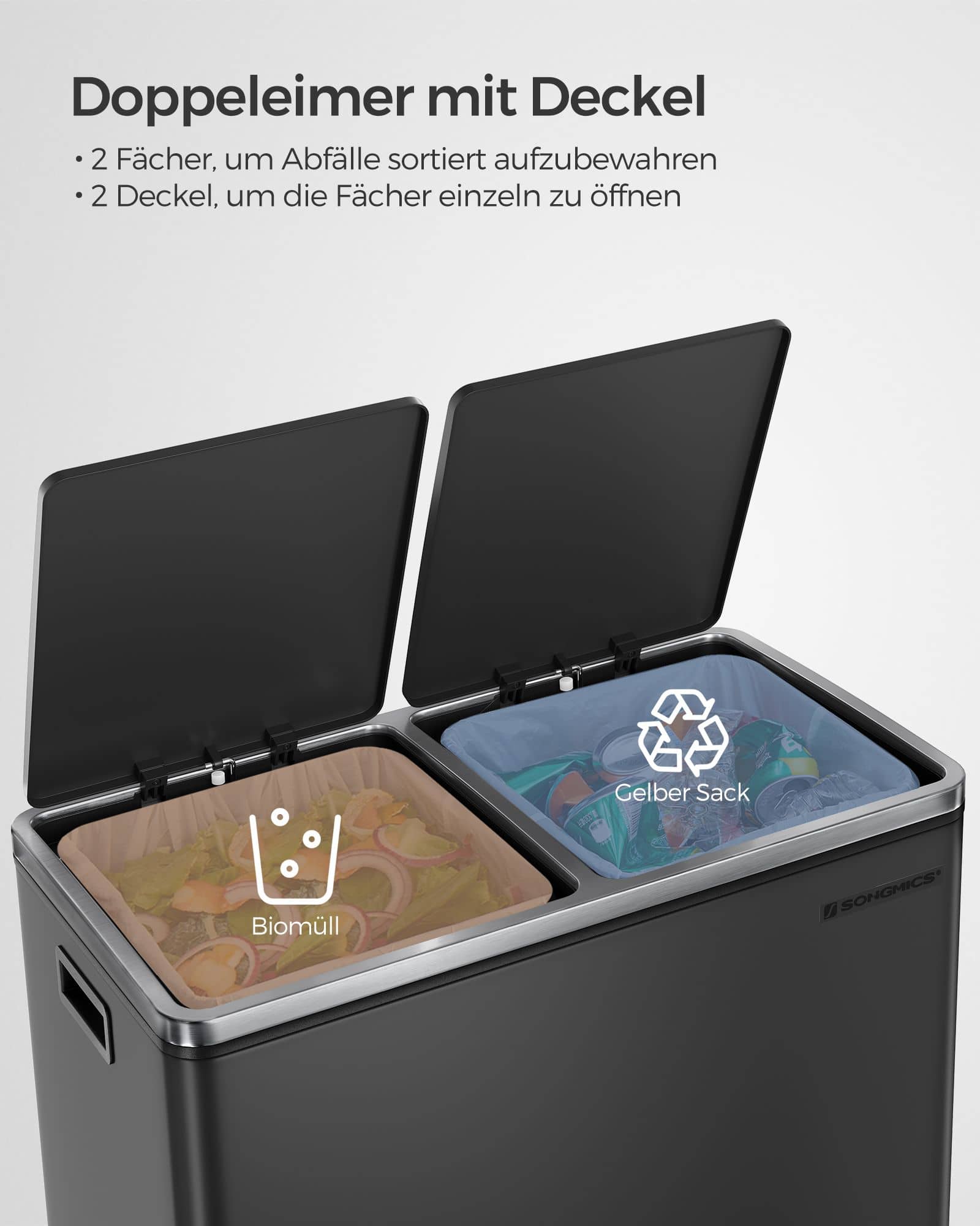 Mülleimer 60 Liter (2 x 30 L) Schwarz-B34LTB60BK Mülleimer 60 Liter (2 x 30 L) Schwarz-B34LTB60BK