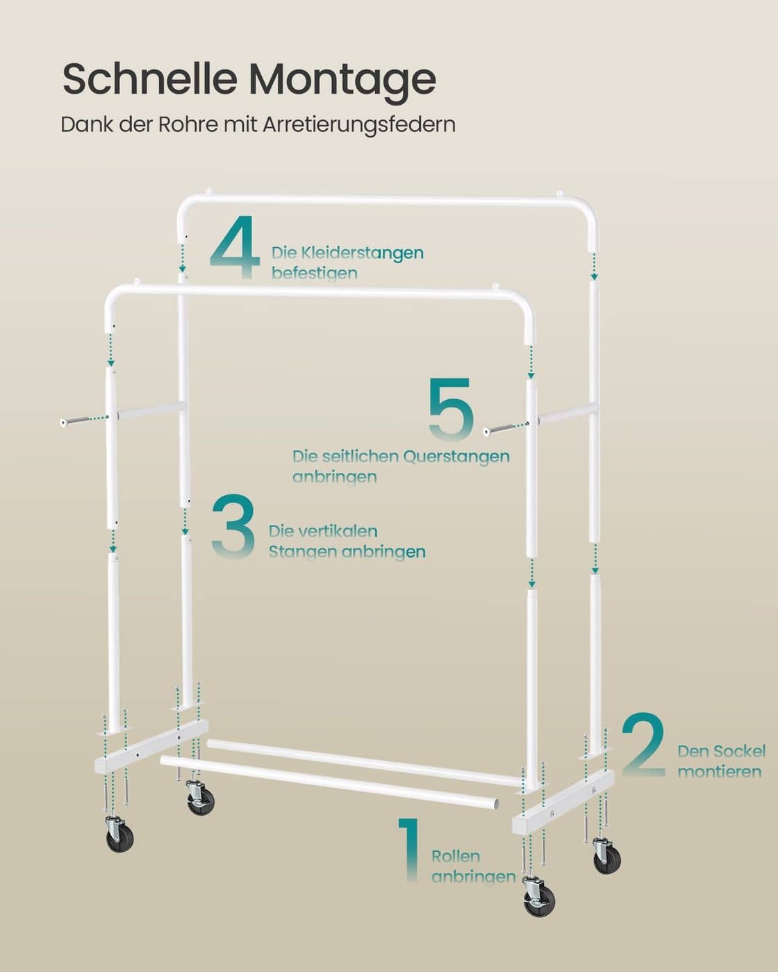Kleiderständer mit Rollen für flexible Aufbewahrung mattweiß