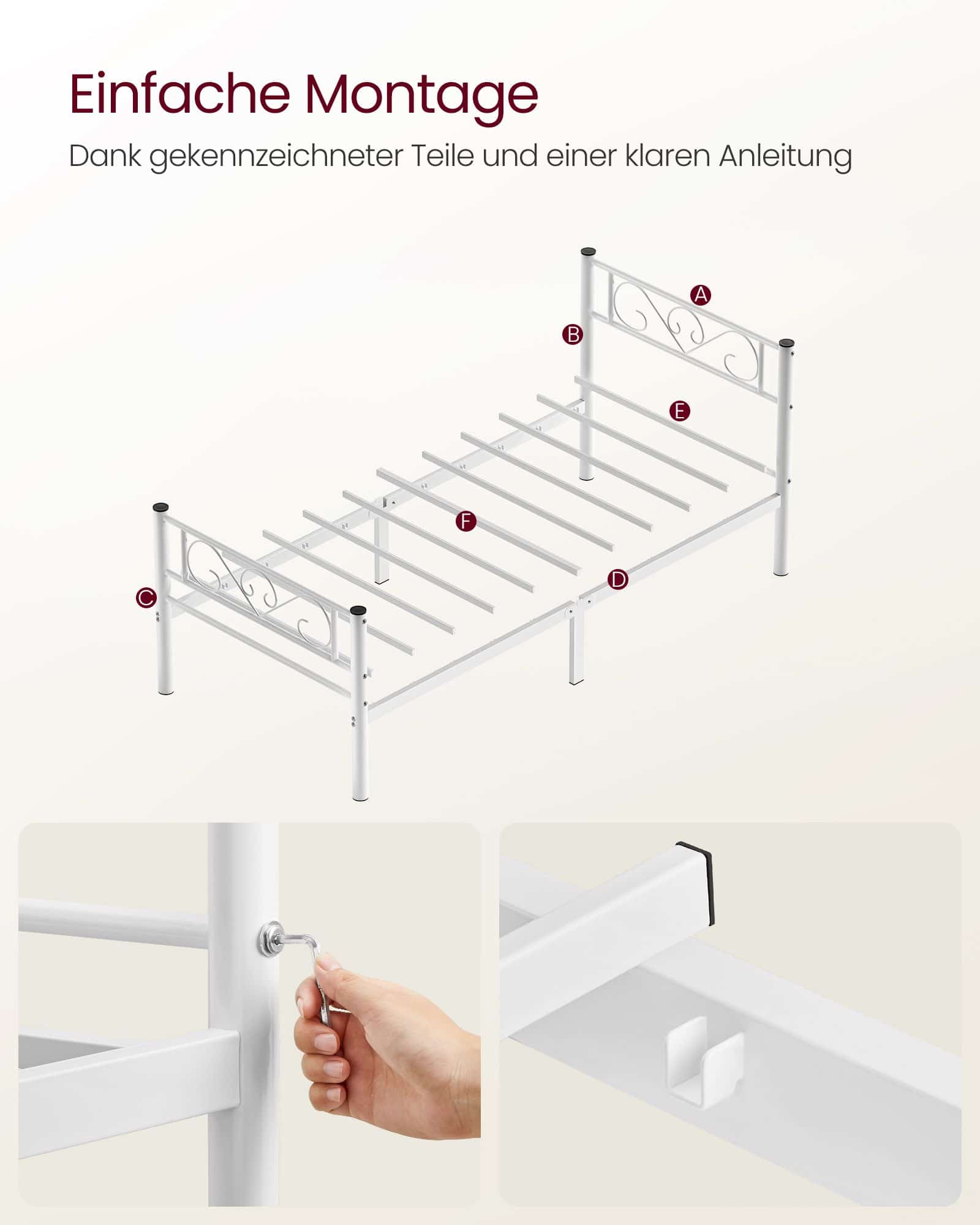 Einzelbettgestell aus Metall Weiß Einzelbettgestell aus Metall Weiß
