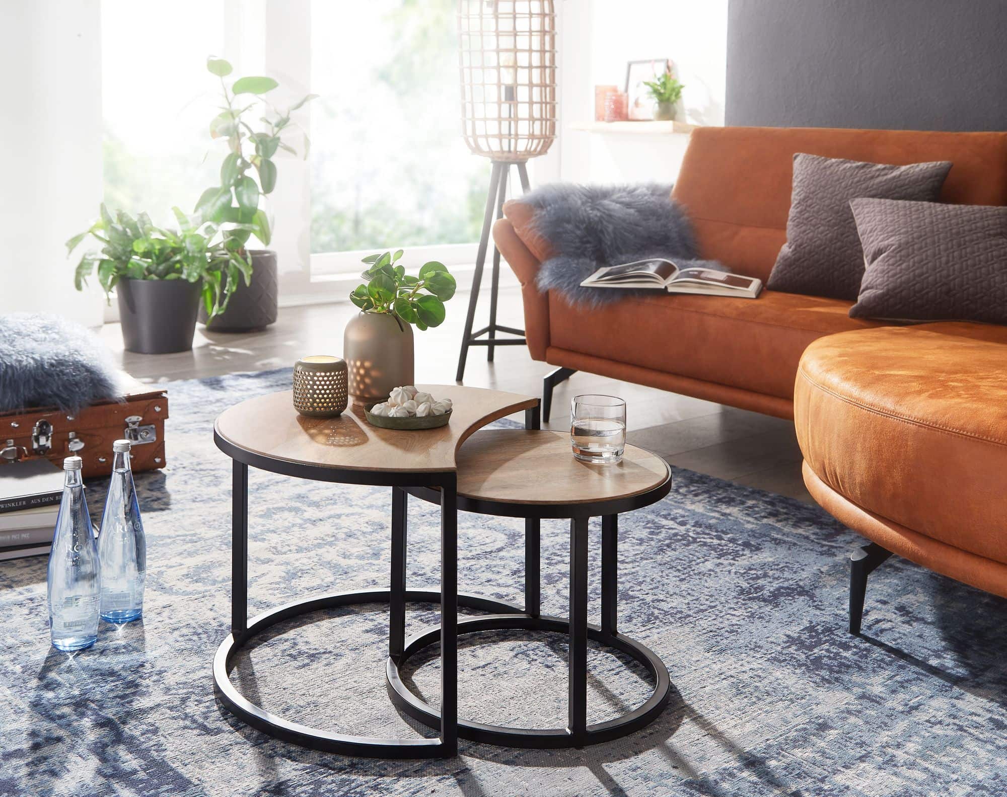 Couchtisch 2er Set Mango Massivholz / Metall Wohnzimmertisch Rund Couchtisch 2er Set Mango Massivholz / Metall Wohnzimmertisch Rund