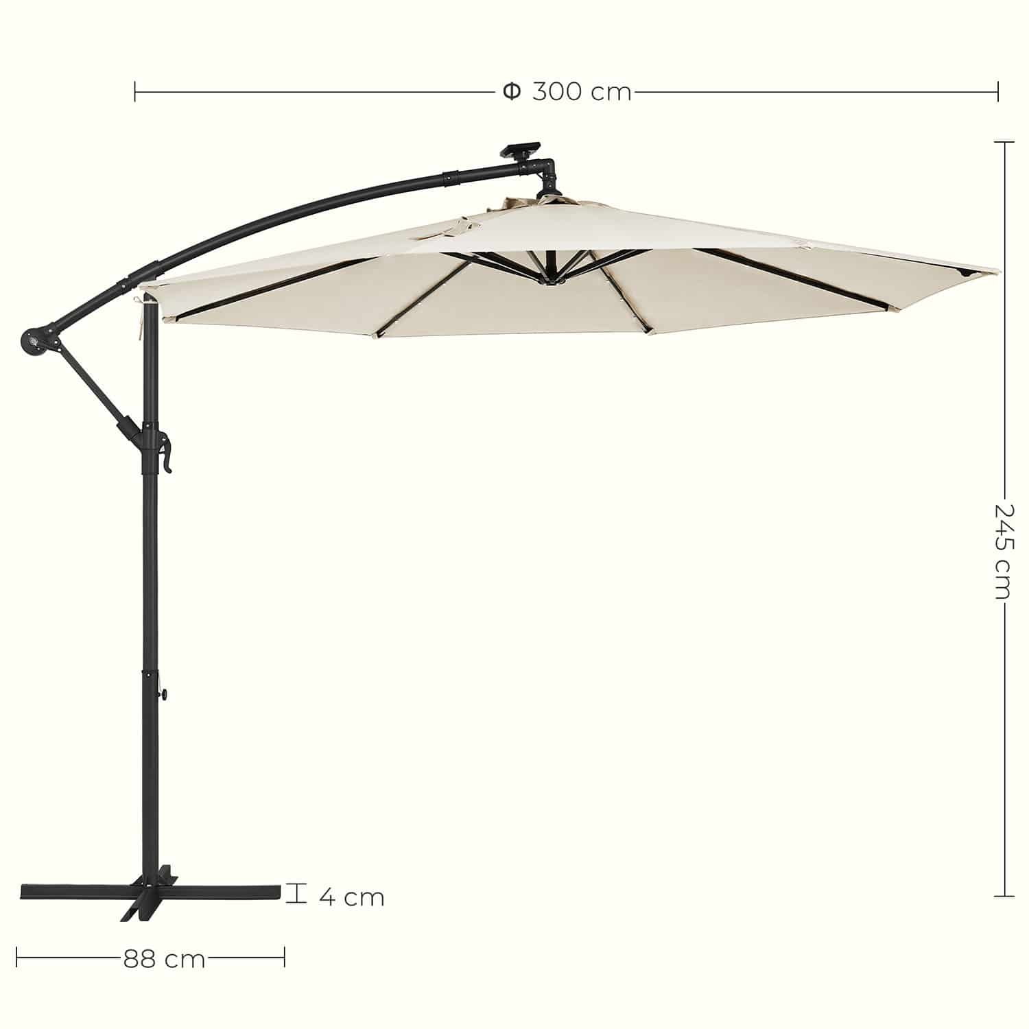 Sonnenschirm mit LED-Solar-Beleuchtung und Kurbel Sonnenschirm mit LED-Solar-Beleuchtung und Kurbel