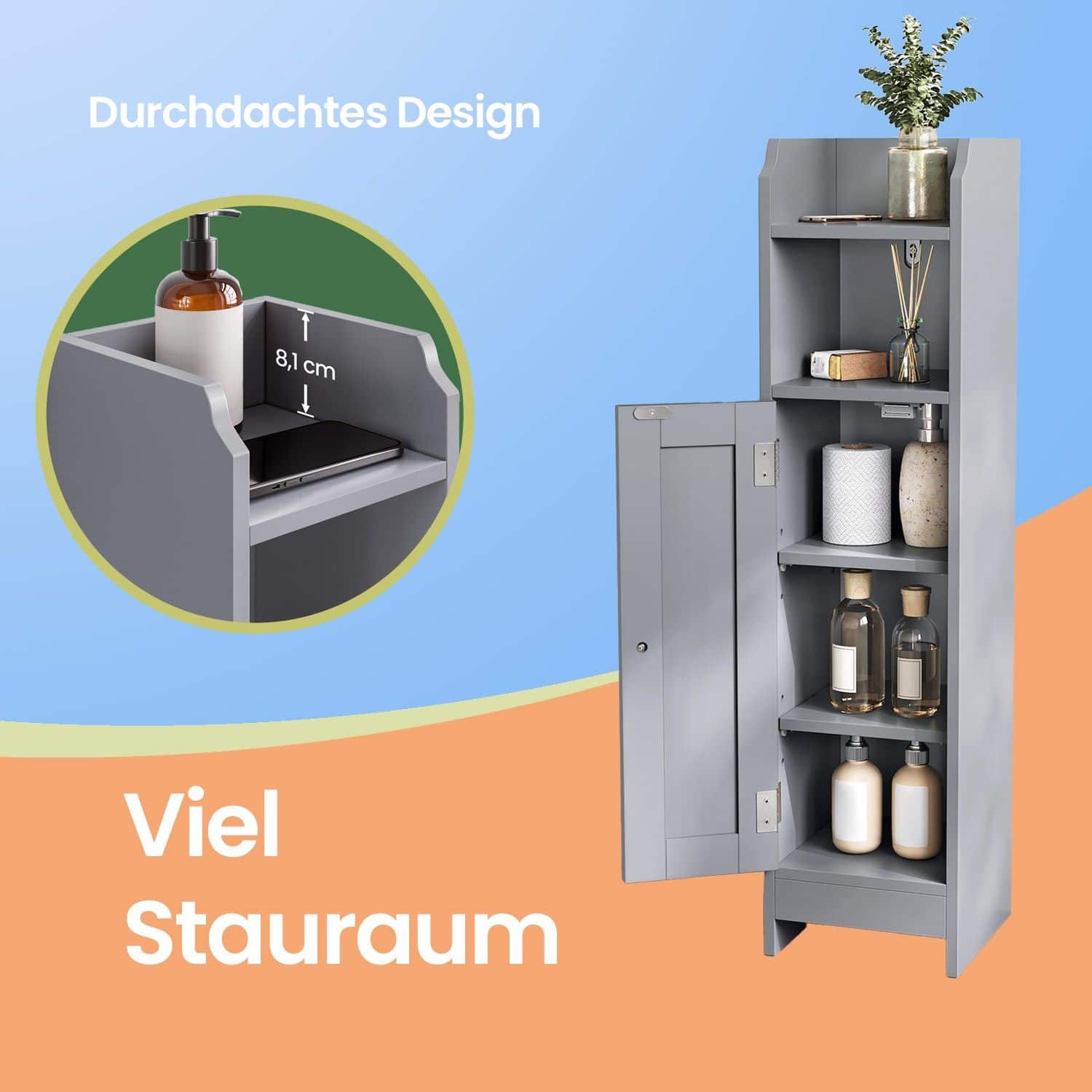 Badezimmerschrank klein, Badschrank schmal, stehend