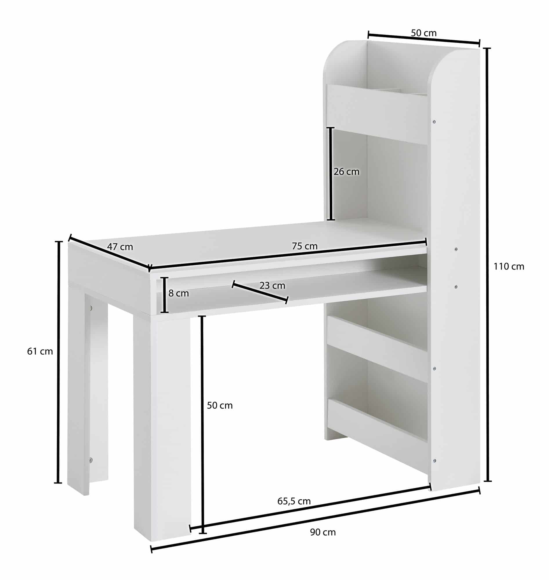 62549-WOHNLING-Kinderschreibtisch-90X50X110cm-weiss-WL6-388-WL6-388 Kinderschreibtisch Weiß 90x50x110 cm Maltisch Kinderzimmer mit Regal