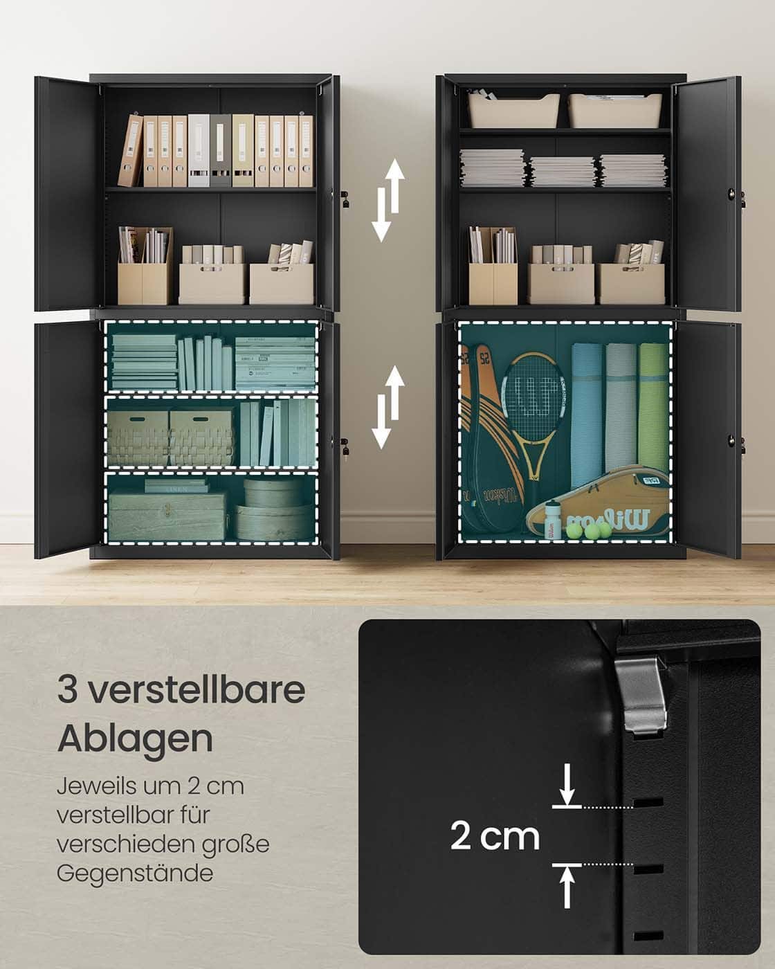 Aktenschrank mit 4 Türen und 5 Ebenen 40 x 80 x 180 cm mattschwarz Aktenschrank mit 4 Türen und 5 Ebenen 40 x 80 x 180 cm mattschwarz