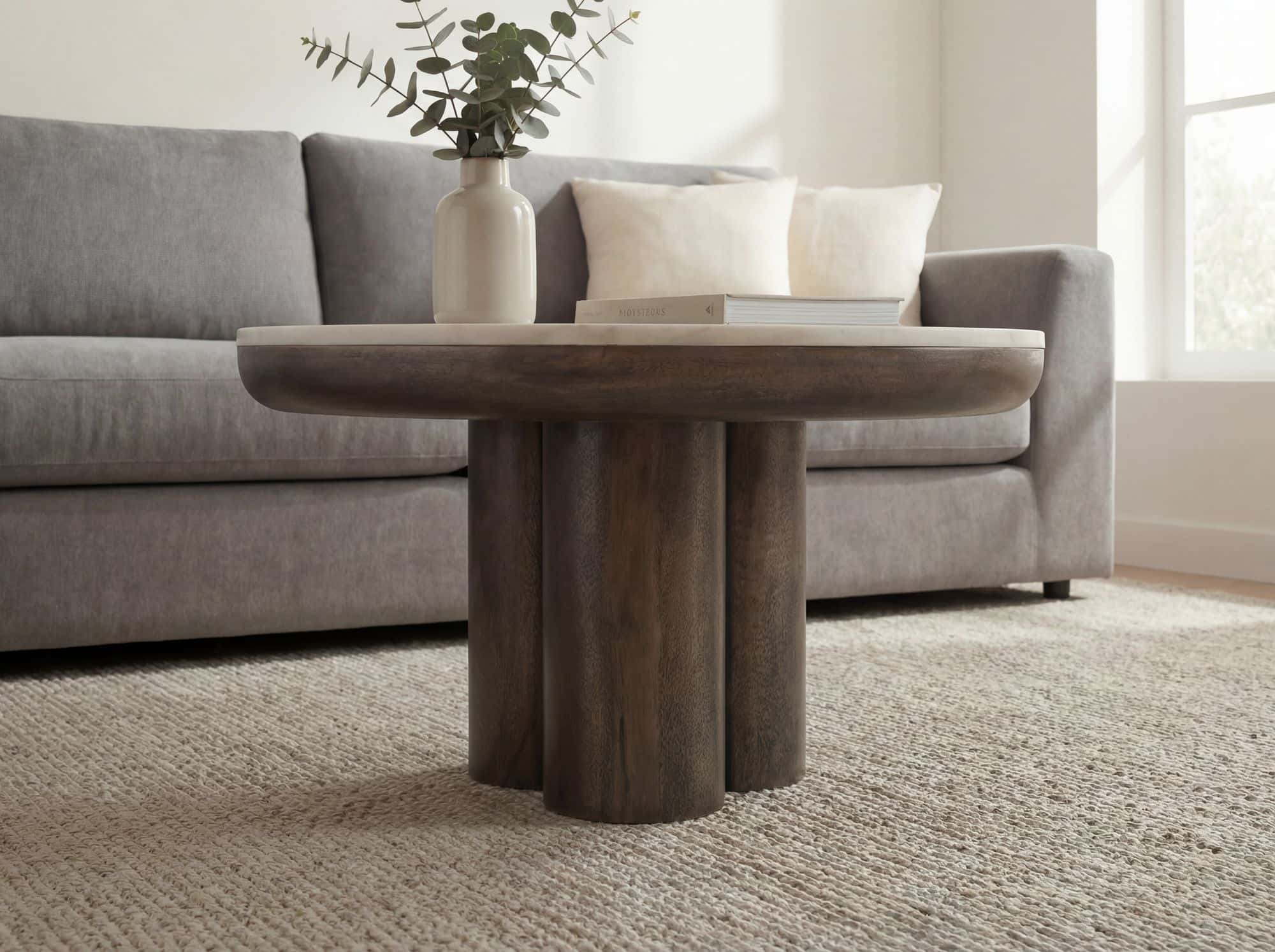 Couchtisch Metall mit weißer Marmor Tischplatte 60cm Rund - Design Wohnzimmertisch Aluminium - Alu Loungetisch Säulenbein - Moderner Beistelltisch Sofatisch - Edler Kaffeetisch Handmade
