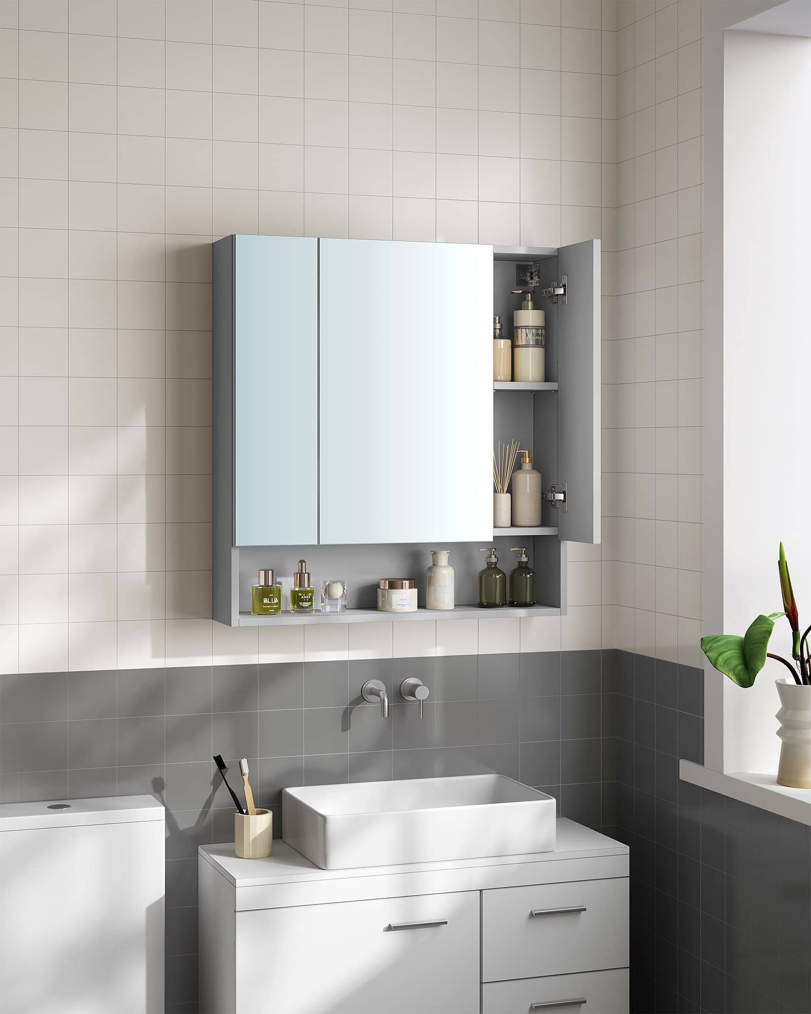 Badezimmerschrank mit 3 Türen 16,5 x 70 x 75 cm Badezimmerschrank mit 3 Türen 16,5 x 70 x 75 cm