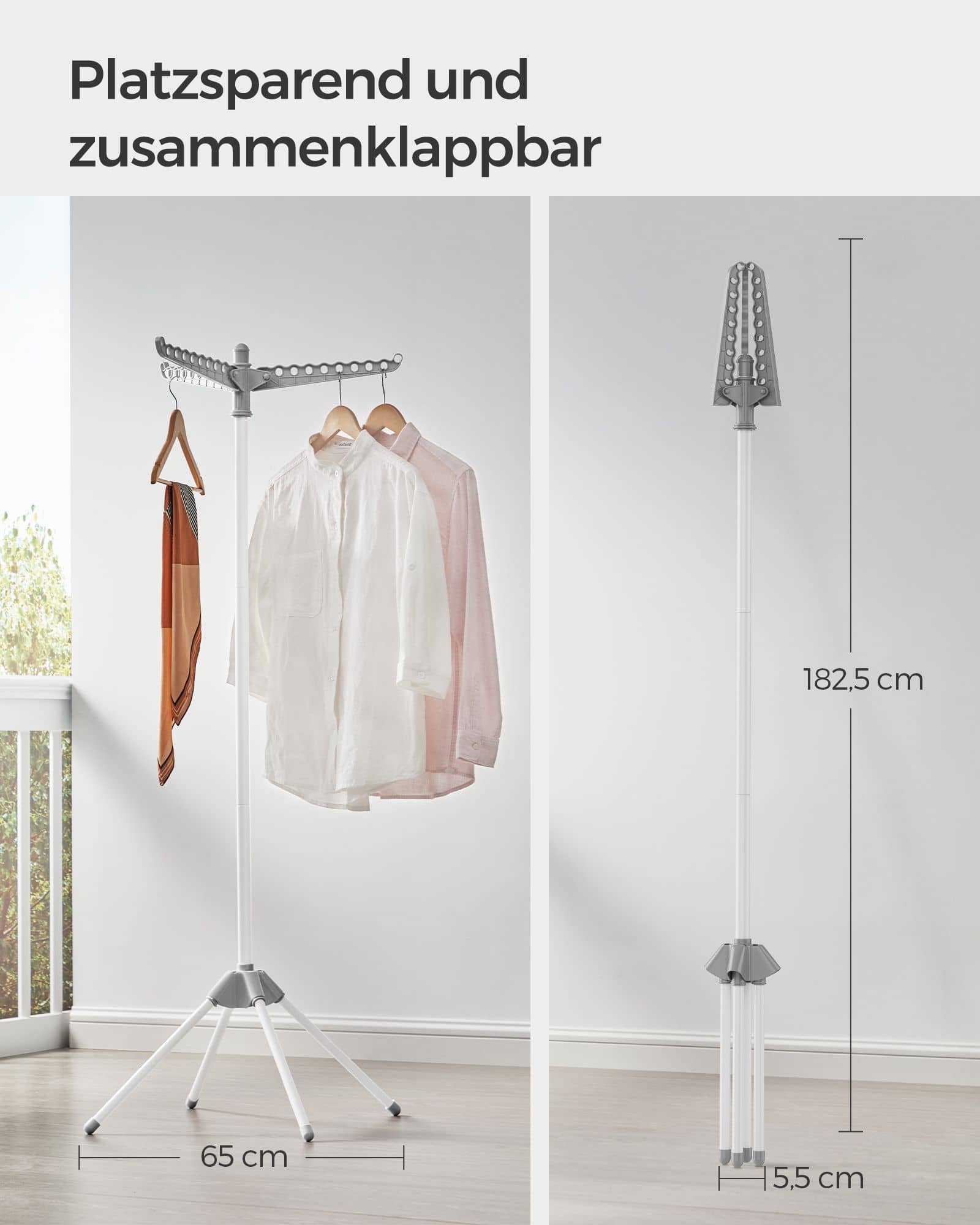 Wäscheständer mit 3 drehbaren Armen und 4 Beinen grau-weiß Wäscheständer mit 3 drehbaren Armen und 4 Beinen grau-weiß