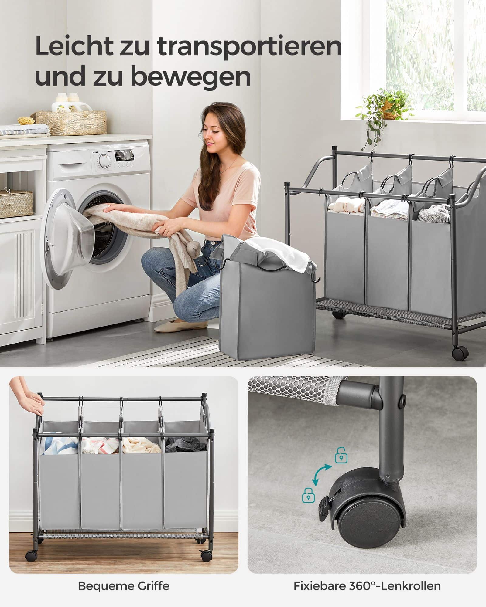 Wäschesammler 4 x 35 L Grau-B34LSF005GS Wäschesammler 4 x 35 L Grau-B34LSF005GS