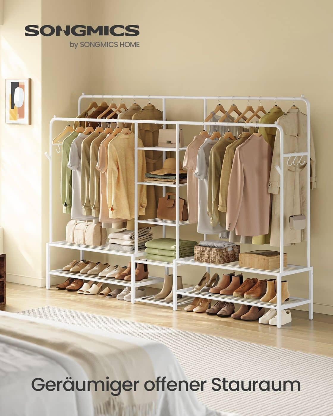Garderobenständer mit 9 Ablagen für Schlafzimmer weiß