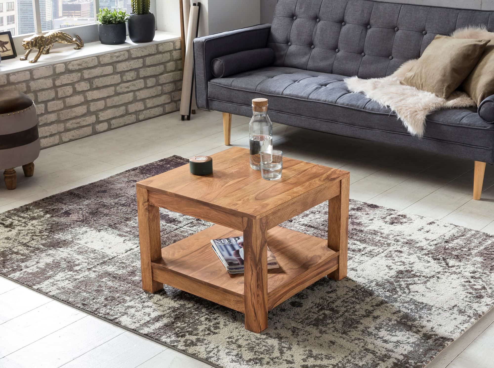 38743-WOHNLING-Couchtisch-MUMBAI-Massiv-Holz-Akaz_1 Couchtisch MUMBAI Massiv-Holz Akazie 60 x 60 cm Wohnzimmer-Tisch Design dunkel-braun Landhaus-Stil Beistelltisch