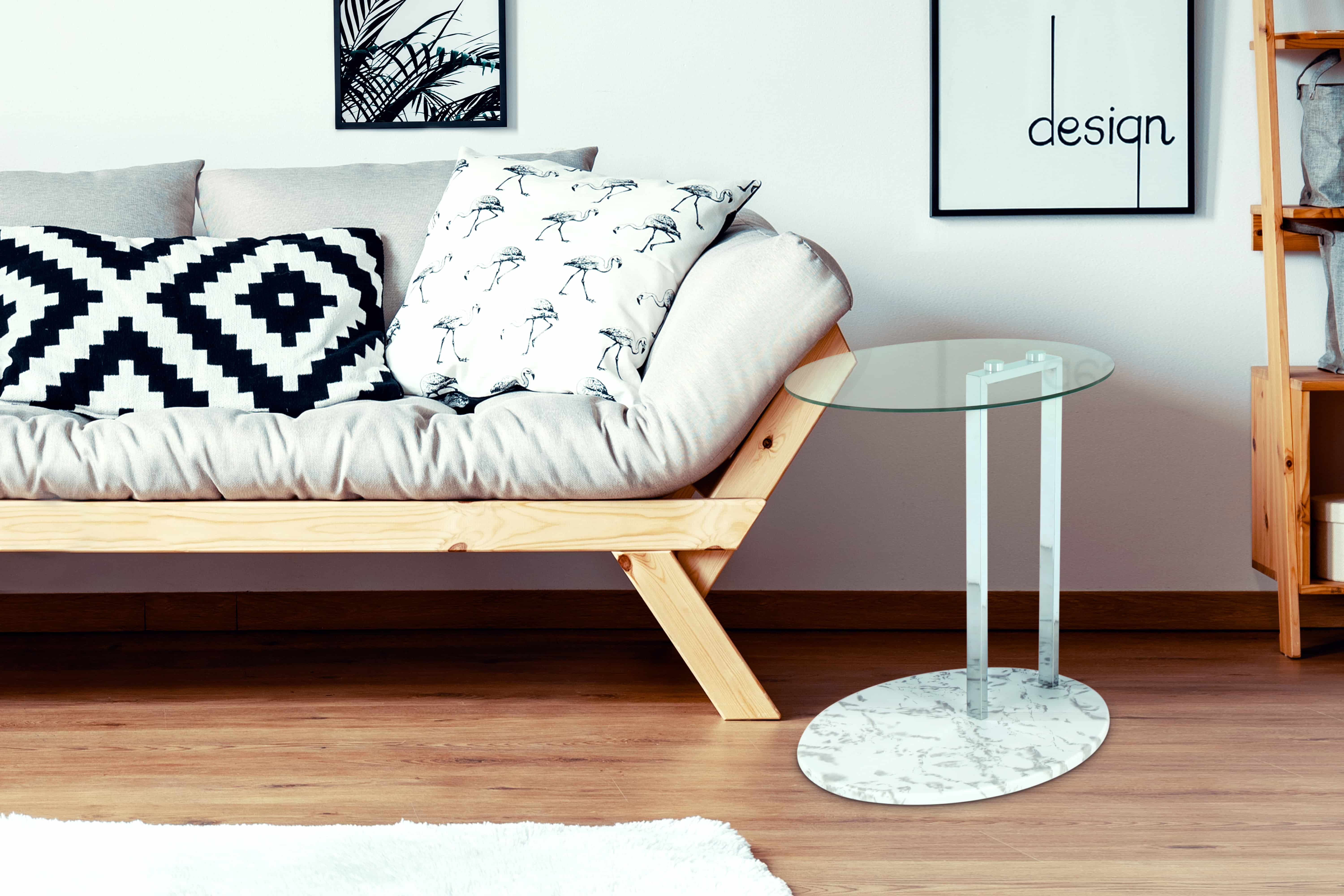 Beistelltisch Julius 275 Transparent / Chrom / Weiß Marmor