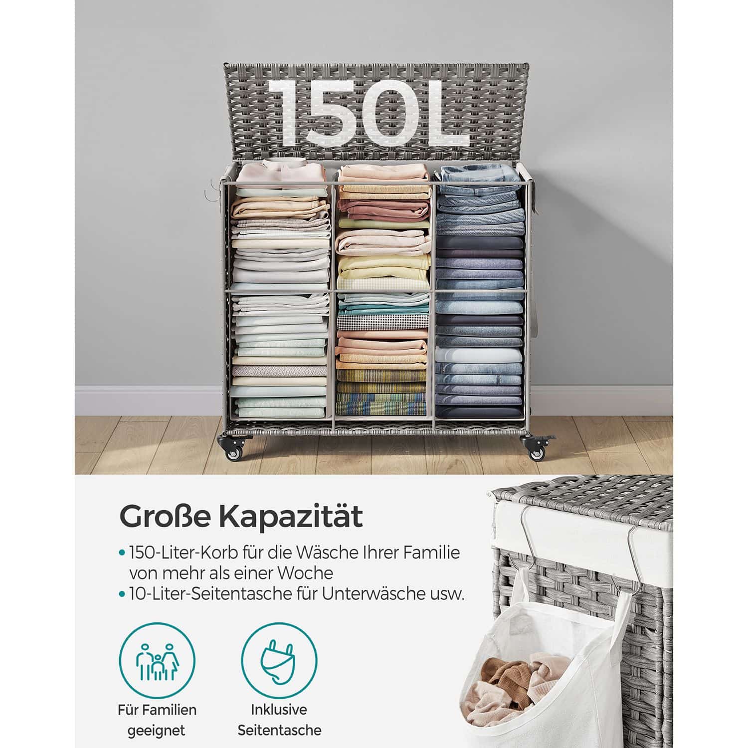 Wäschesammler mit 3 Fächern