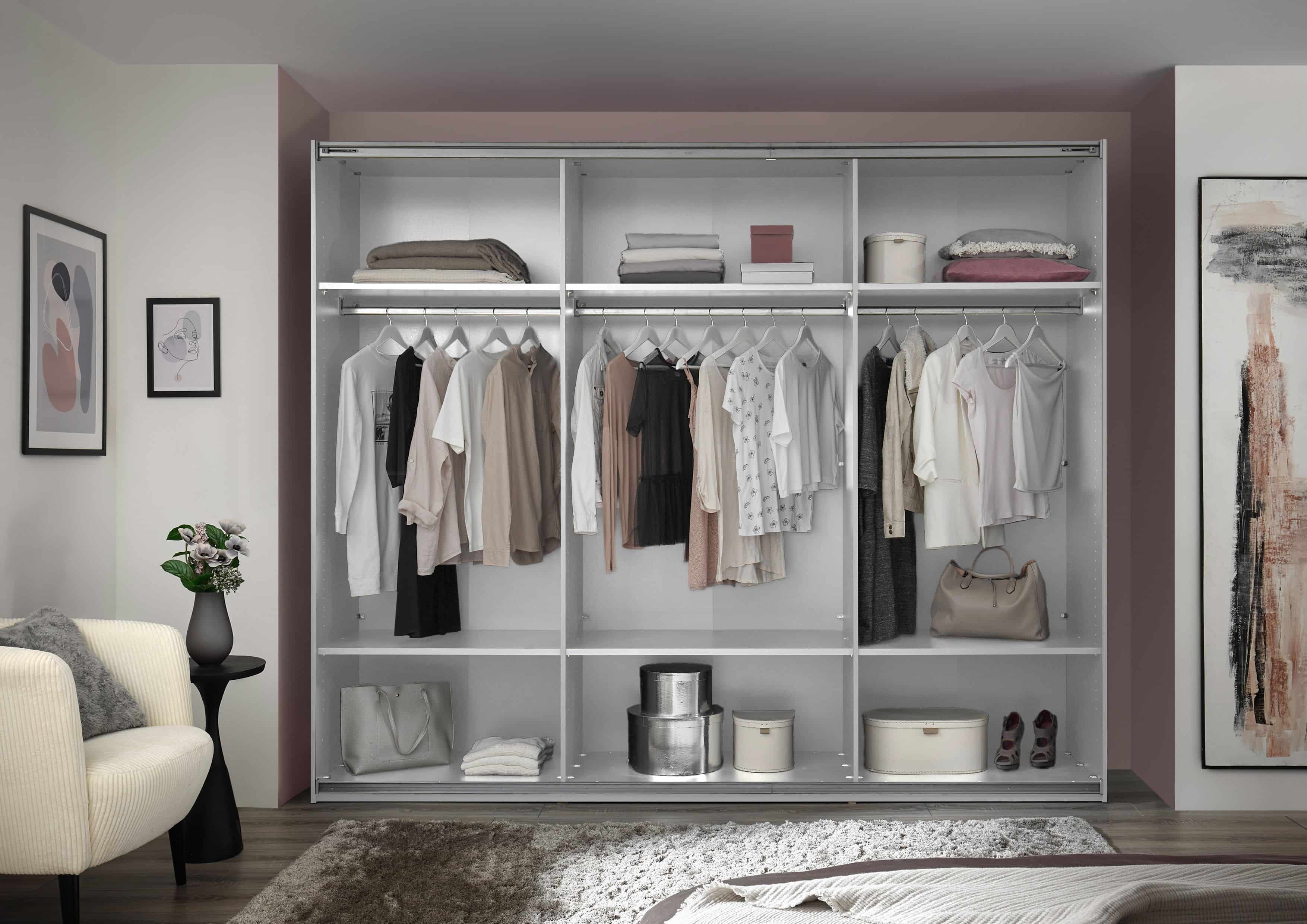 Kleiderschrank Minda mit Glastüren weiß - viel Stauraum & edles Design für Ihr Schlafzimmer 