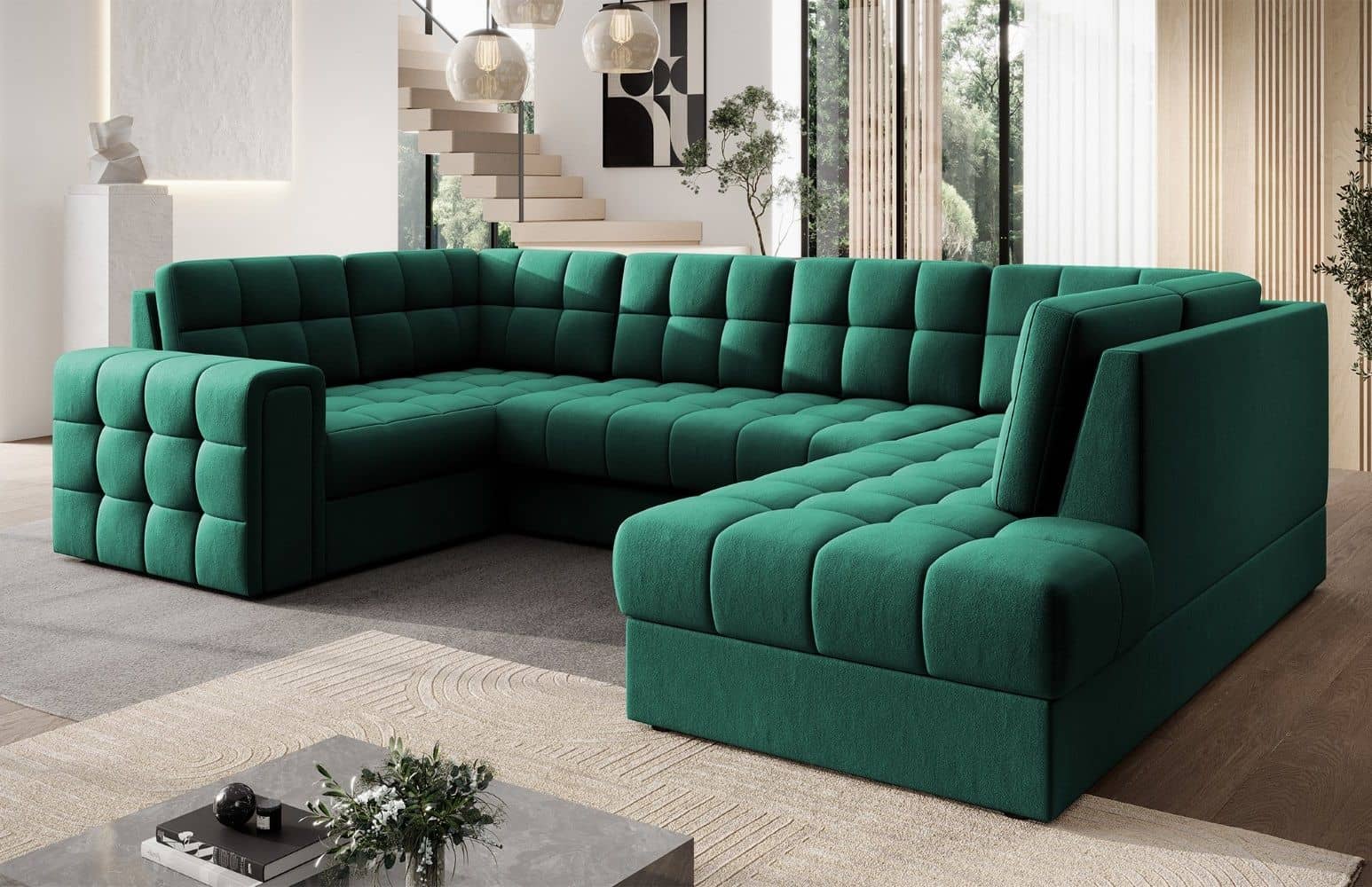 Wohnlandschaft Blewett Dunkelgrün Lukso mit Schlaffunktion Wohnlandschaft Blewett Dunkelgrün Lukso mit Schlaffunktion