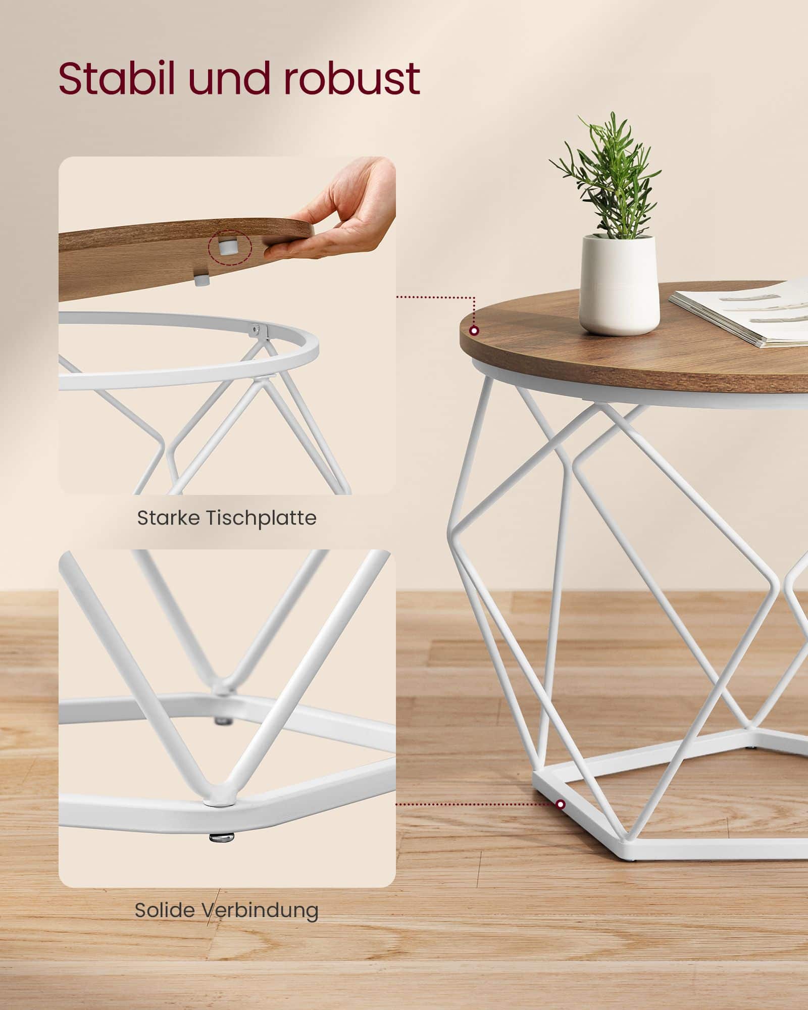 Couchtisch 2er Set mit abnehmbarer Tischplatte honigbraun-wolkenweiß