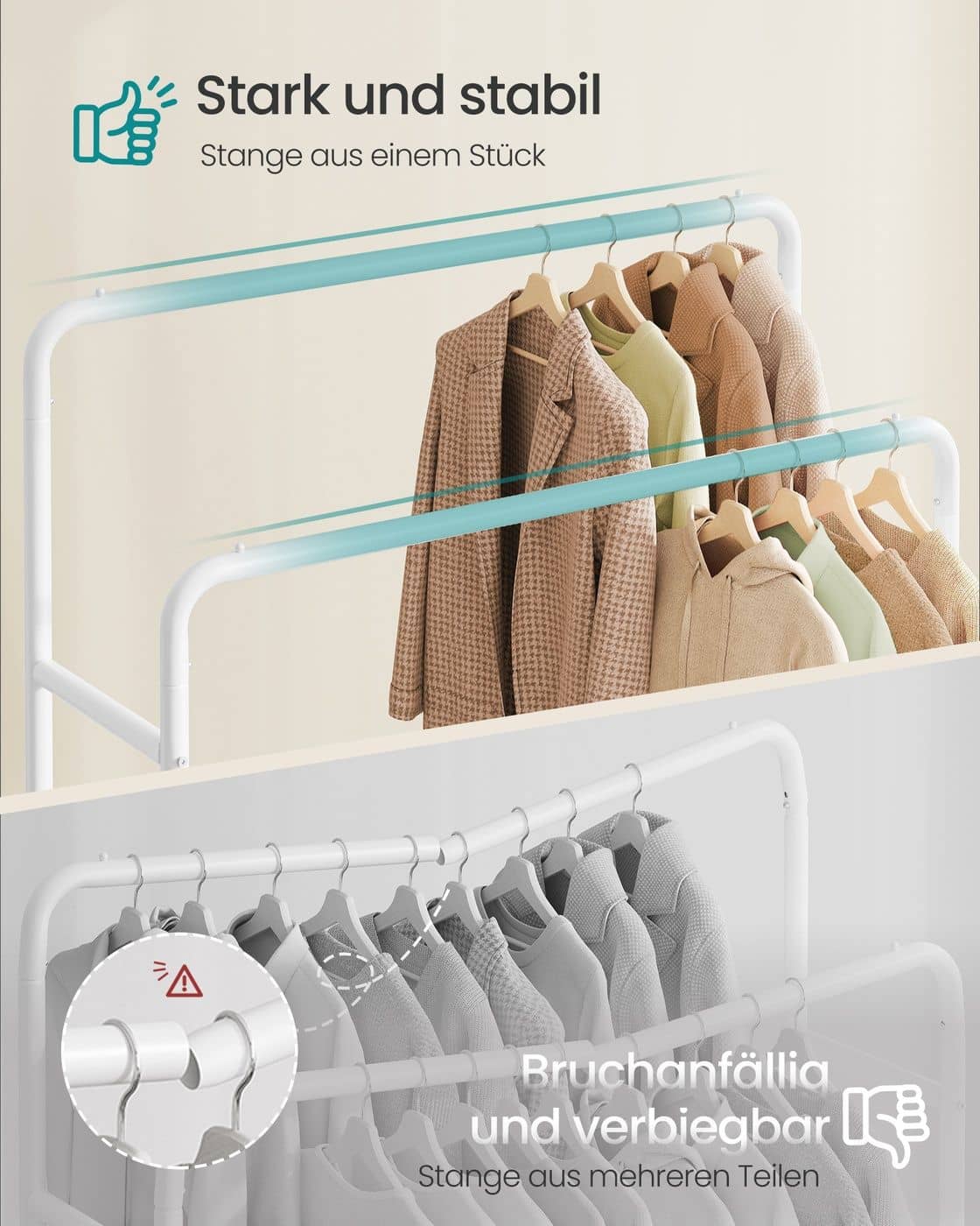 Kleiderständer mit Rollen für flexible Aufbewahrung mattweiß Kleiderständer mit Rollen für flexible Aufbewahrung mattweiß