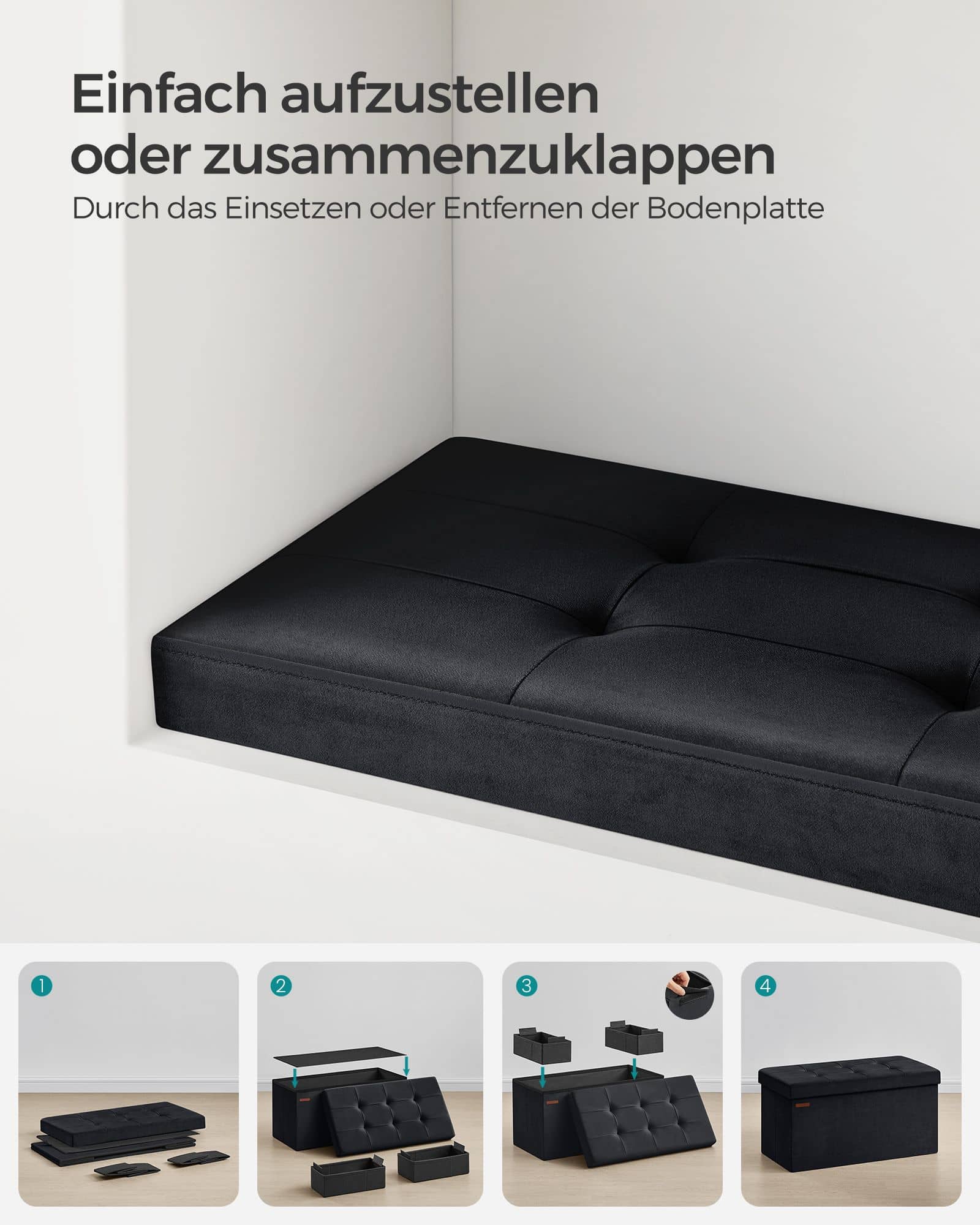 Sitzbank mit Stauraum aus Samt für Flur tintenschwarz Sitzbank mit Stauraum aus Samt für Flur tintenschwarz
