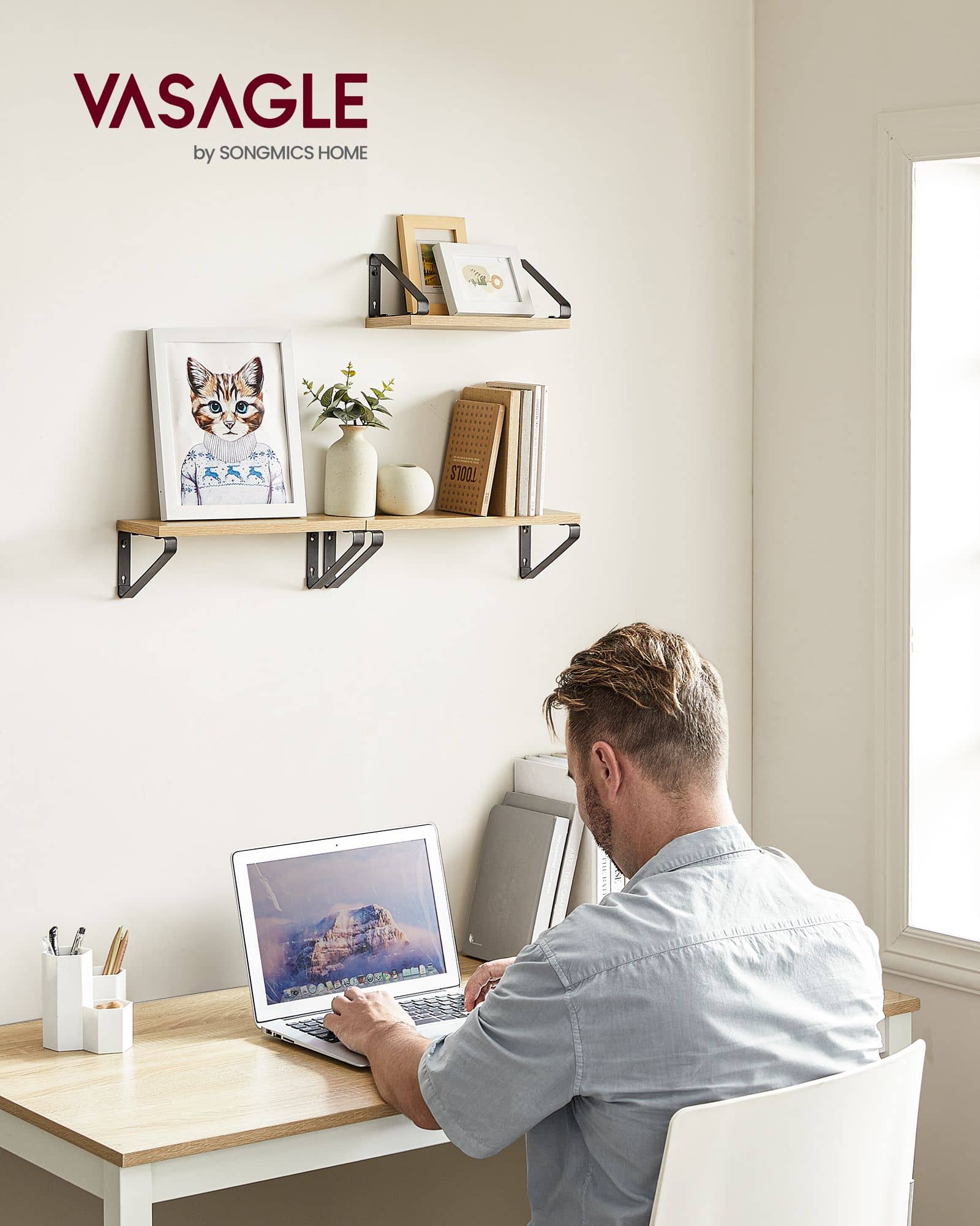 Wandregal 3er Set eichenfarben-schwarz-LWS033B11