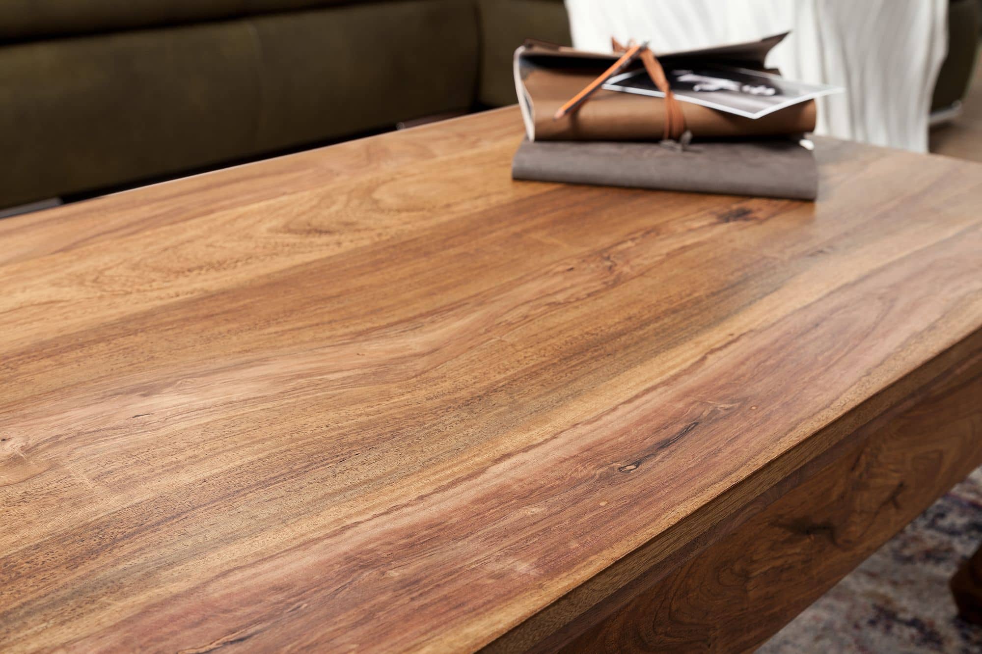 Couchtisch Massiv-Holz Sheesham 110 cm breit Wohnzimmer-Tisch Design dunkel-braun Landhaus-Stil Beistelltisch