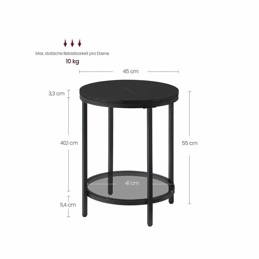 Beistelltisch 2 Ebenen in weißer Marmoroptik mit schwarzem Gestell Marmorschwarz-Tintenschwarz Beistelltisch 2 Ebenen in weißer Marmoroptik mit schwarzem Gestell Marmorschwarz-Tintenschwarz