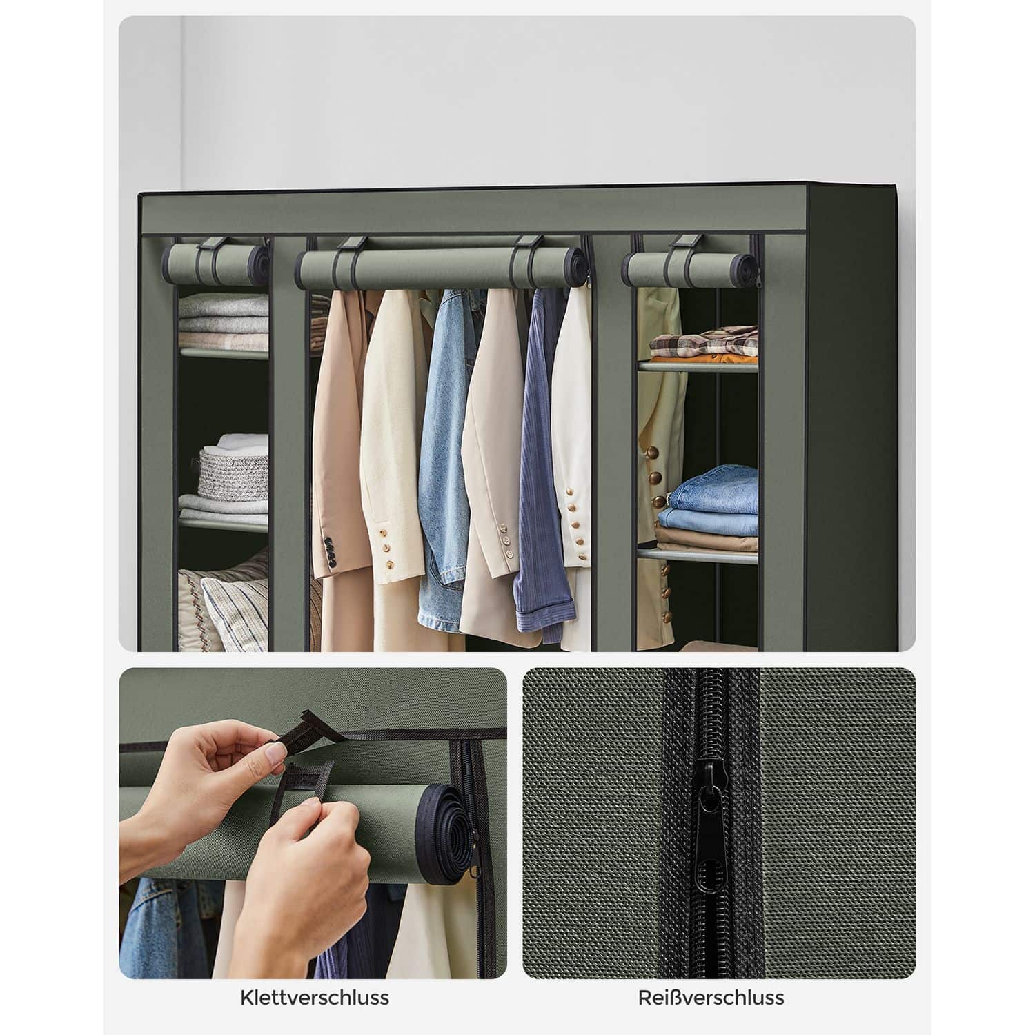 Stoffschrank mit Kleiderstange salbeigrün-LSF003C02 Stoffschrank mit Kleiderstange salbeigrün-LSF003C02
