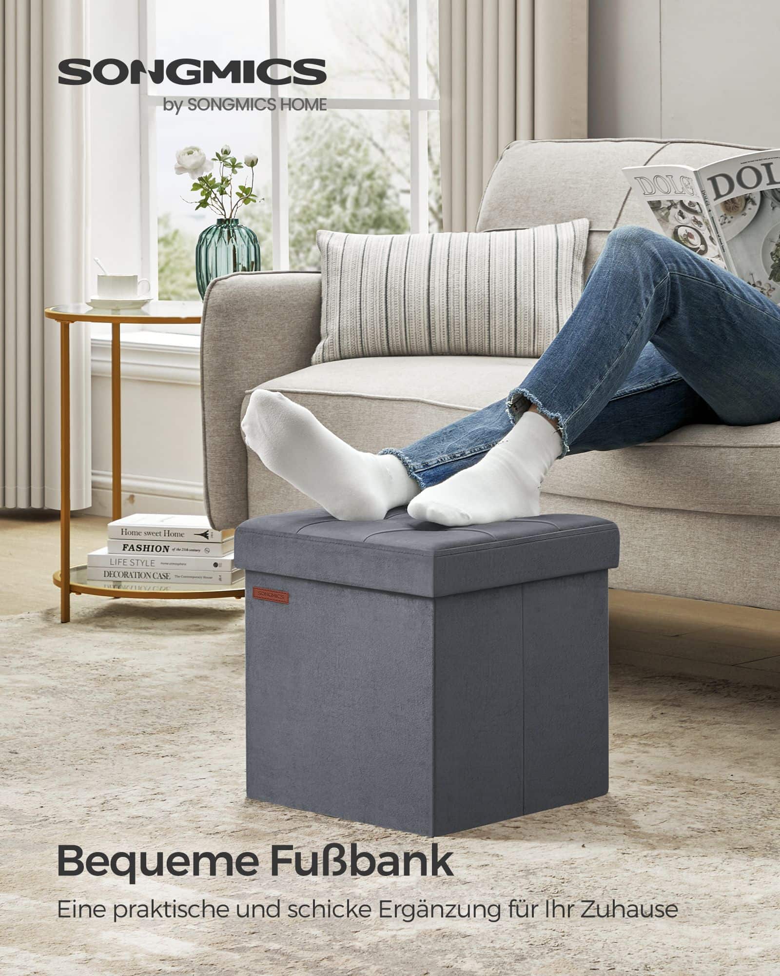 Sitzbank mit Stauraum aus Samt schiefergrau Sitzbank mit Stauraum aus Samt schiefergrau