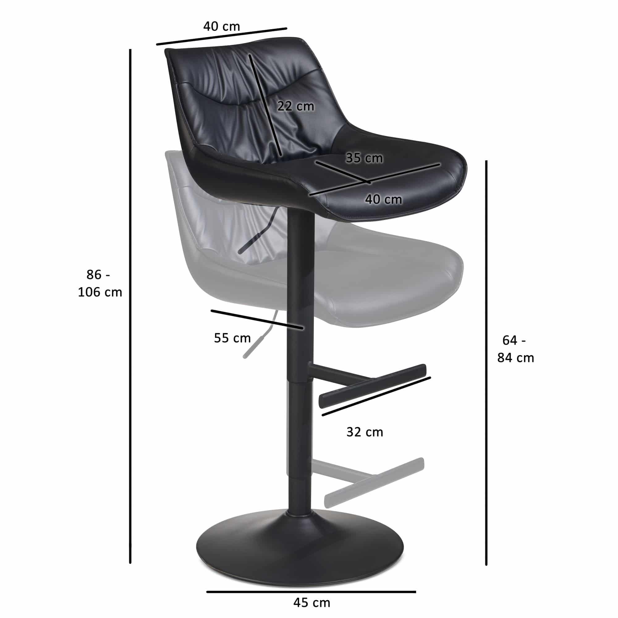 Barhocker Kunstleder Schwarz Hocker mit Lehne 86 - 106 cm Barhocker Kunstleder Schwarz Hocker mit Lehne 86 - 106 cm