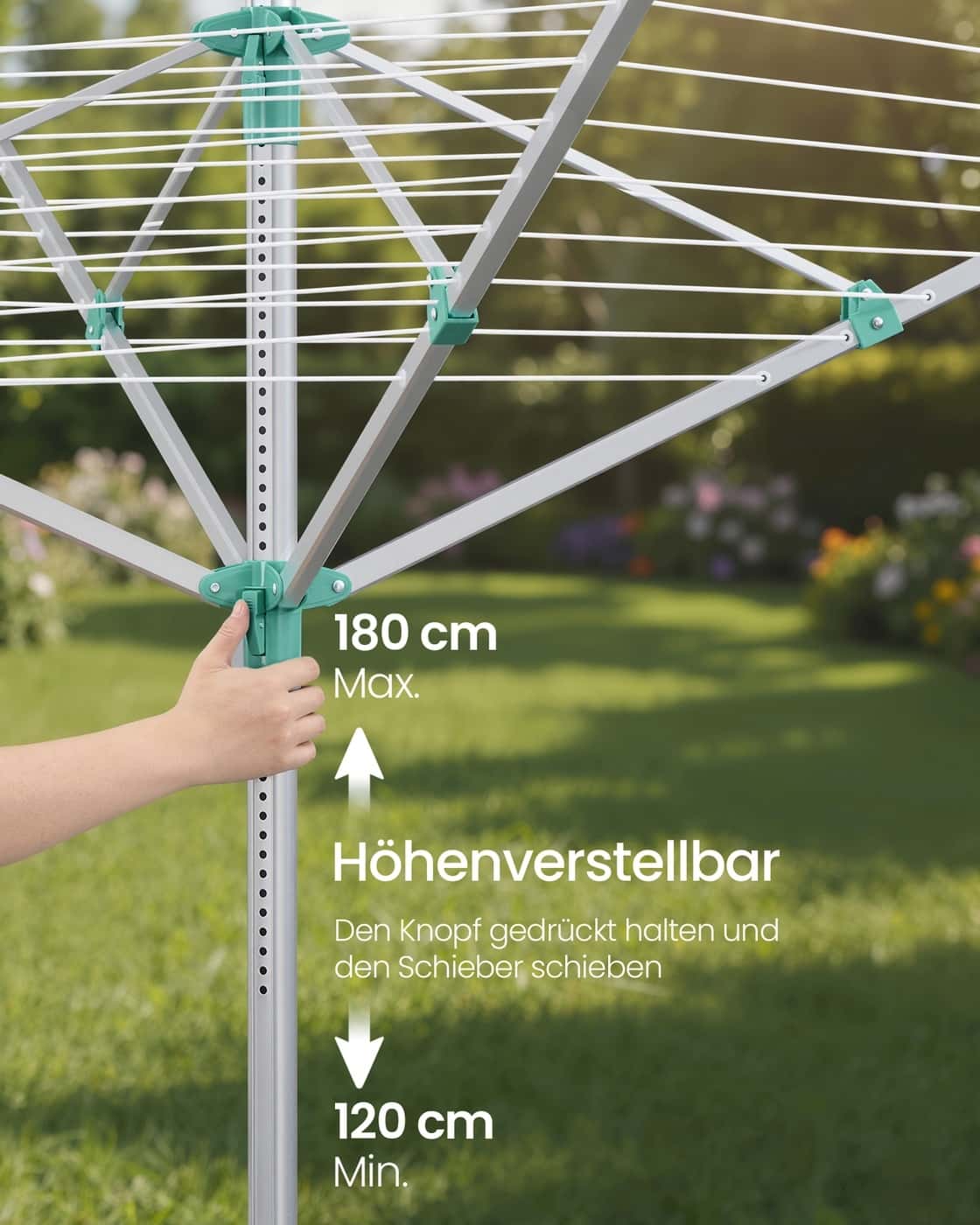 Wäscheständer höhenverstellbar mit Bodenanker für 4 Waschladungen Silbern-grün Wäscheständer höhenverstellbar mit Bodenanker für 4 Waschladungen Silbern-grün