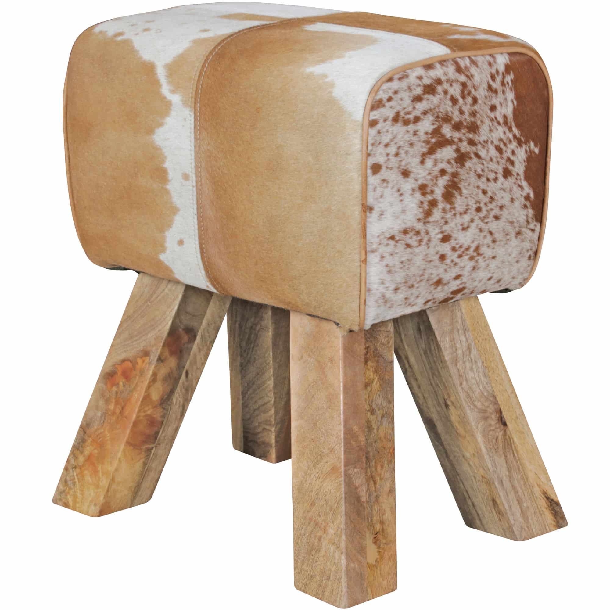 43734-WOHNLING-Design-Turnbock-Sitzhocker-Ziegenfell-Braun-Weiss-40-x-30-x-47-cm-Turnhocker-Hocker-Fellhocker-Springbock-Beistellhocker-Fusshocker-Turnbock-Turnhocker-Sitzhocker-G_ Pure Gemütlichkeit: Der exklusive Sitzhocker im Landhaus-Chic mit Haarleder und Mango-Holz