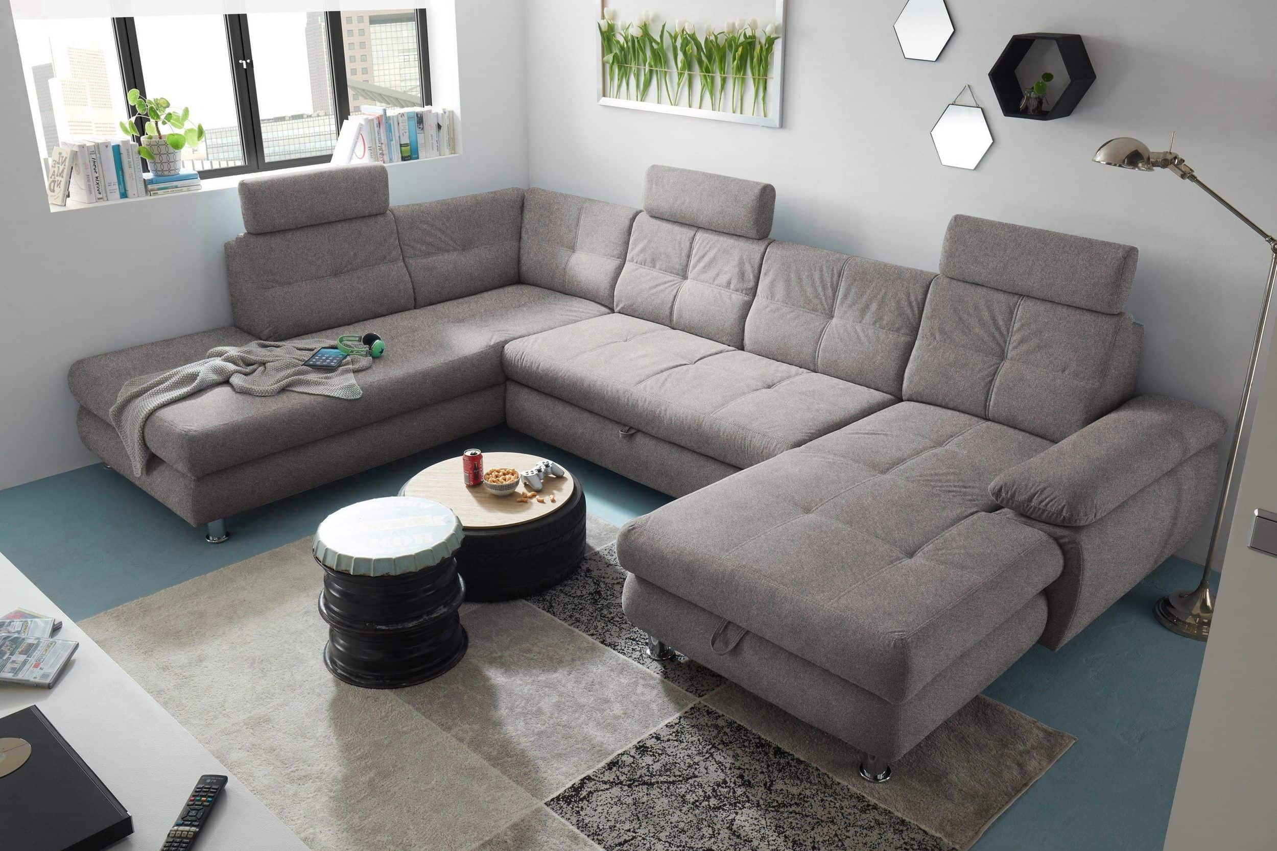 Wohnlandschaft Alba von ED Exciting Design mit Schlaffunktion & Bettkasten – U-Form Sofa aus hochwertigem Brego-Stoff Wohnlandschaft Alba von ED Exciting Design mit Schlaffunktion & Bettkasten – U-Form Sofa aus hochwertigem Brego-Stoff