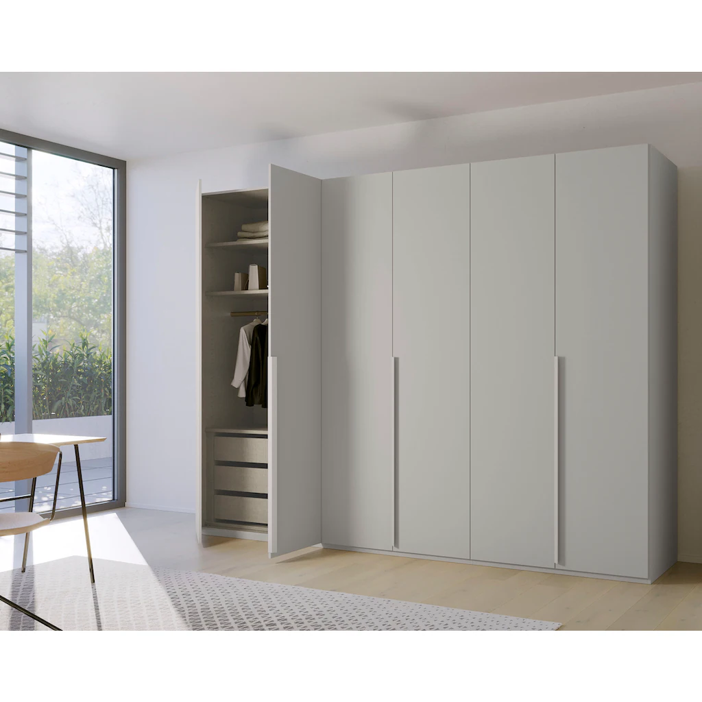 6-türiger Kleiderschrank Purisma von Rauch – Drehtürschrank in Alpinweiß, Graphit oder Seidengrau mit Schubkasteneinsatz, Innenspiegel und Krawattenhalter