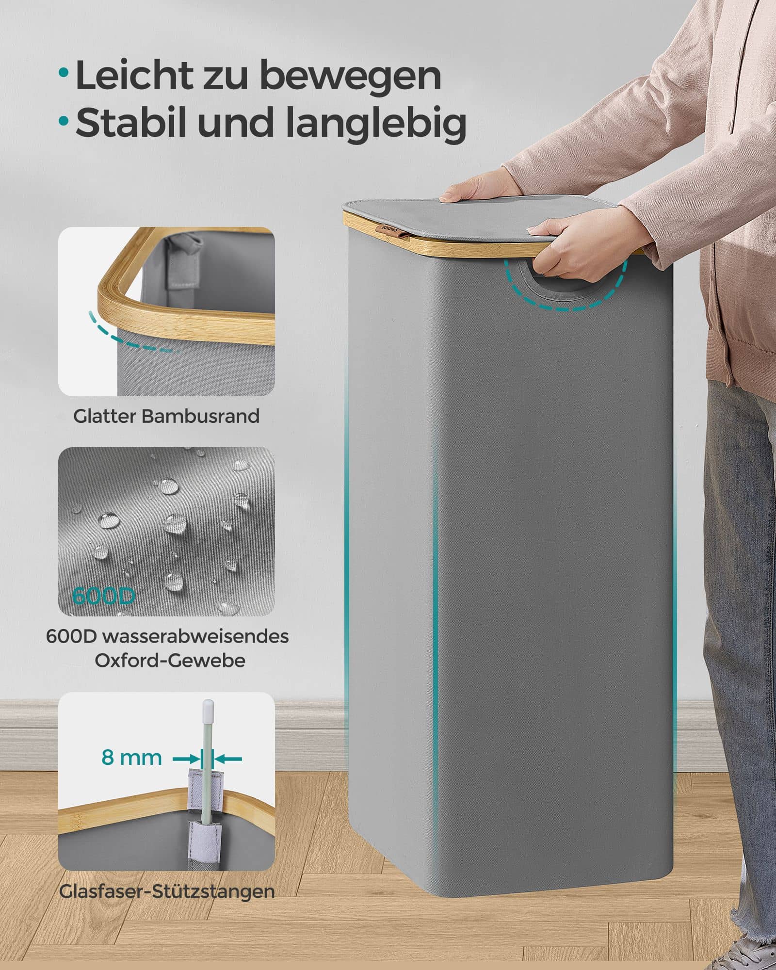 Wäschekorb 90 Liter mit herausnehmbarem Wäschesack taubengrau Wäschekorb 90 Liter mit herausnehmbarem Wäschesack taubengrau