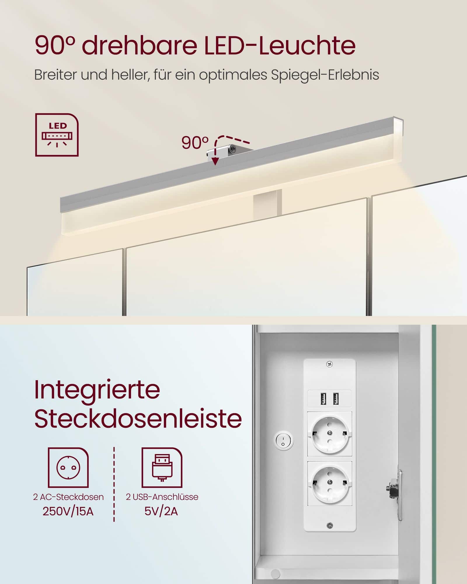 Badschrank mit Steckdosen und 3 Türen wolkenweiß Badschrank mit Steckdosen und 3 Türen wolkenweiß