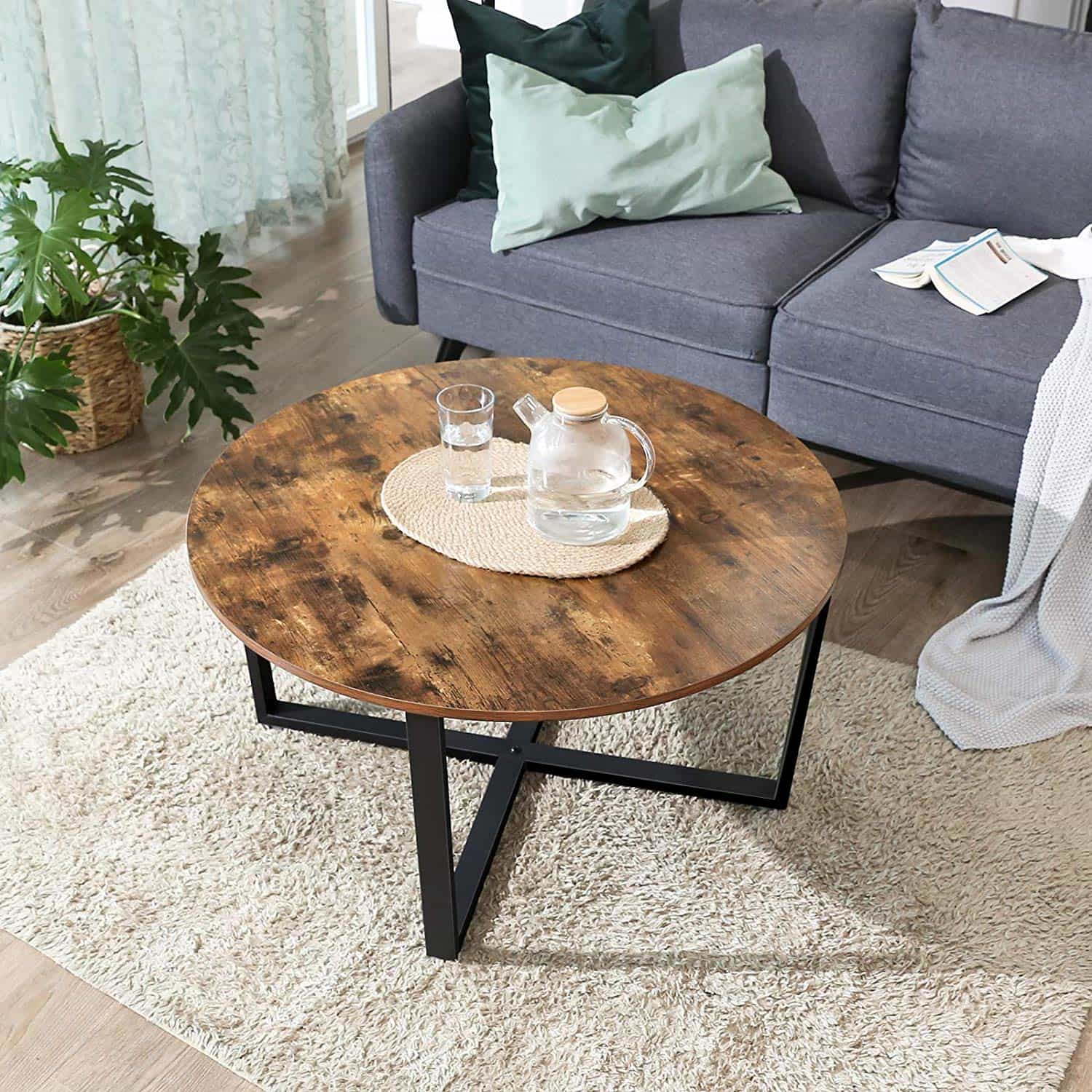 Couchtisch-rund-LCT88X-4 VASAGLE Couchtisch rund 88 cm – Vintage Holz & Metall