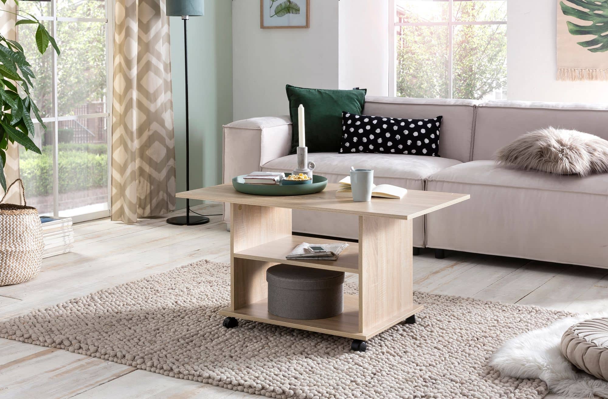 47542-WOHNLING-Couchtisch-MOVE-Sonoma-WL5-739-WL5_2 Design Couchtisch WL5.739 95 x 51 x 54,5 cm Sonoma Drehbar mit Rollen