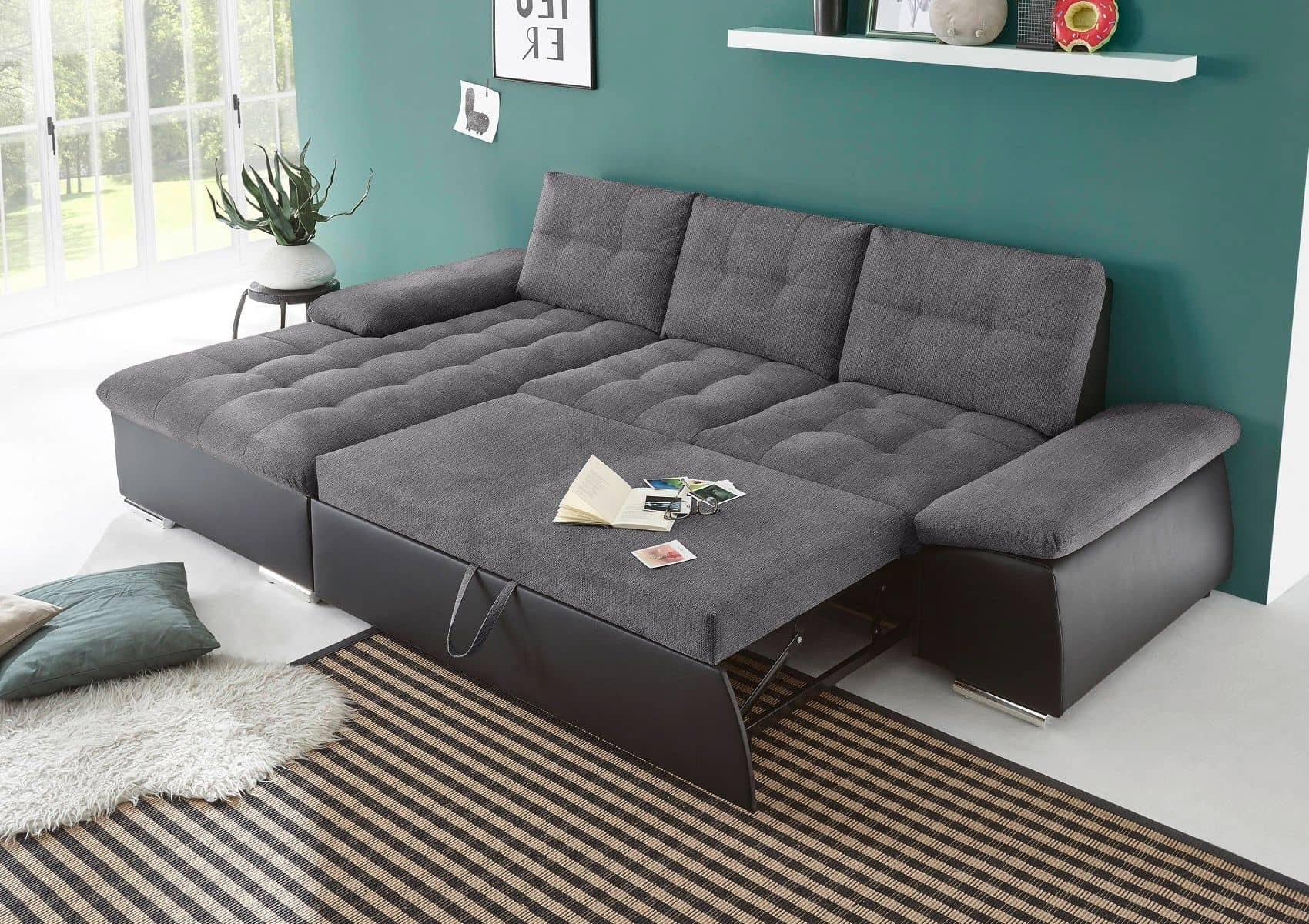 Ecksofa Jakarta Schwarz | Anthrazit – Modernes Sofa mit Schlaffunktion & verstellbaren Armlehnen Ecksofa Jakarta Schwarz | Anthrazit – Modernes Sofa mit Schlaffunktion & verstellbaren Armlehnen