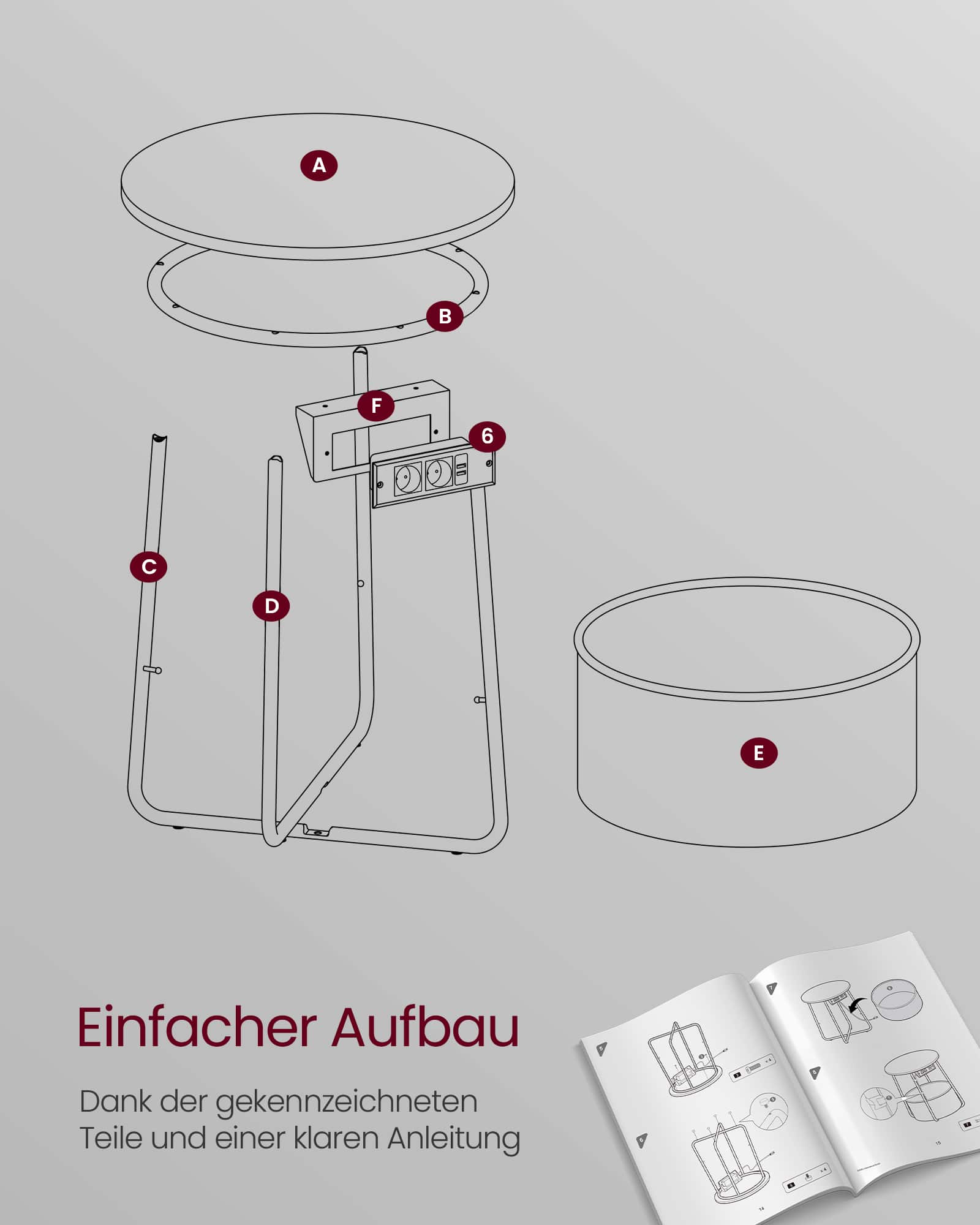 Beistelltisch mit Ladestation und Steckdose ebenholzschwarz-schiefergrau Beistelltisch mit Ladestation und Steckdose ebenholzschwarz-schiefergrau
