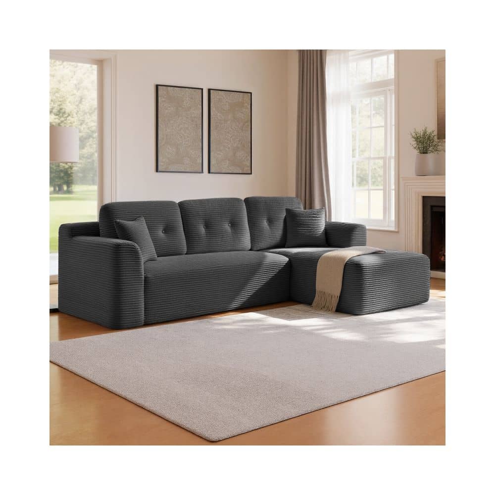 Modulares Ecksofa 244 cm mit großer Chaiselongue rechts schiefergrau