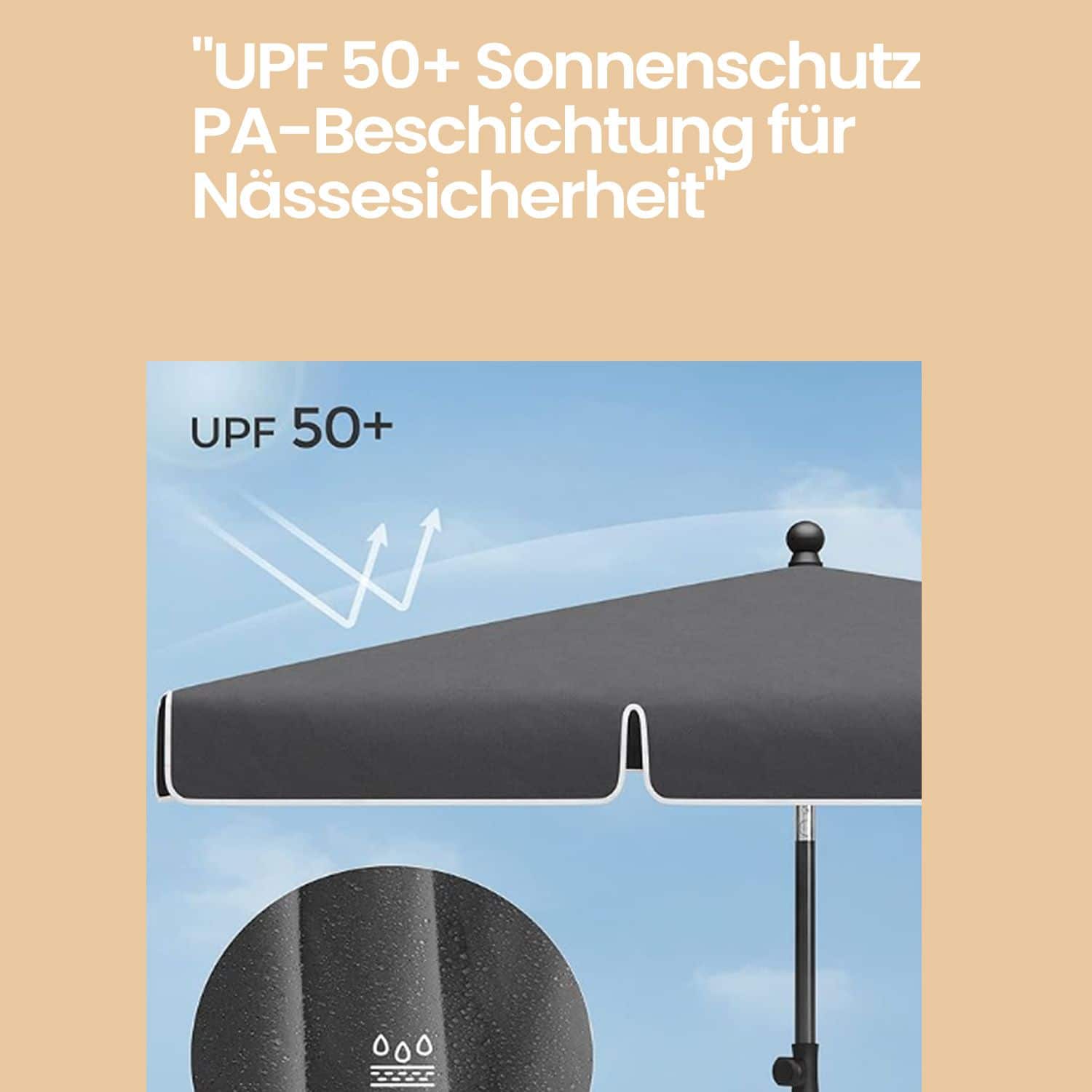 Sonnenschirm 180 x 125 cm, Balkonschirm UPF 50+, Sonnenschutz Sonnenschirm 180 x 125 cm, Balkonschirm UPF 50+, Sonnenschutz