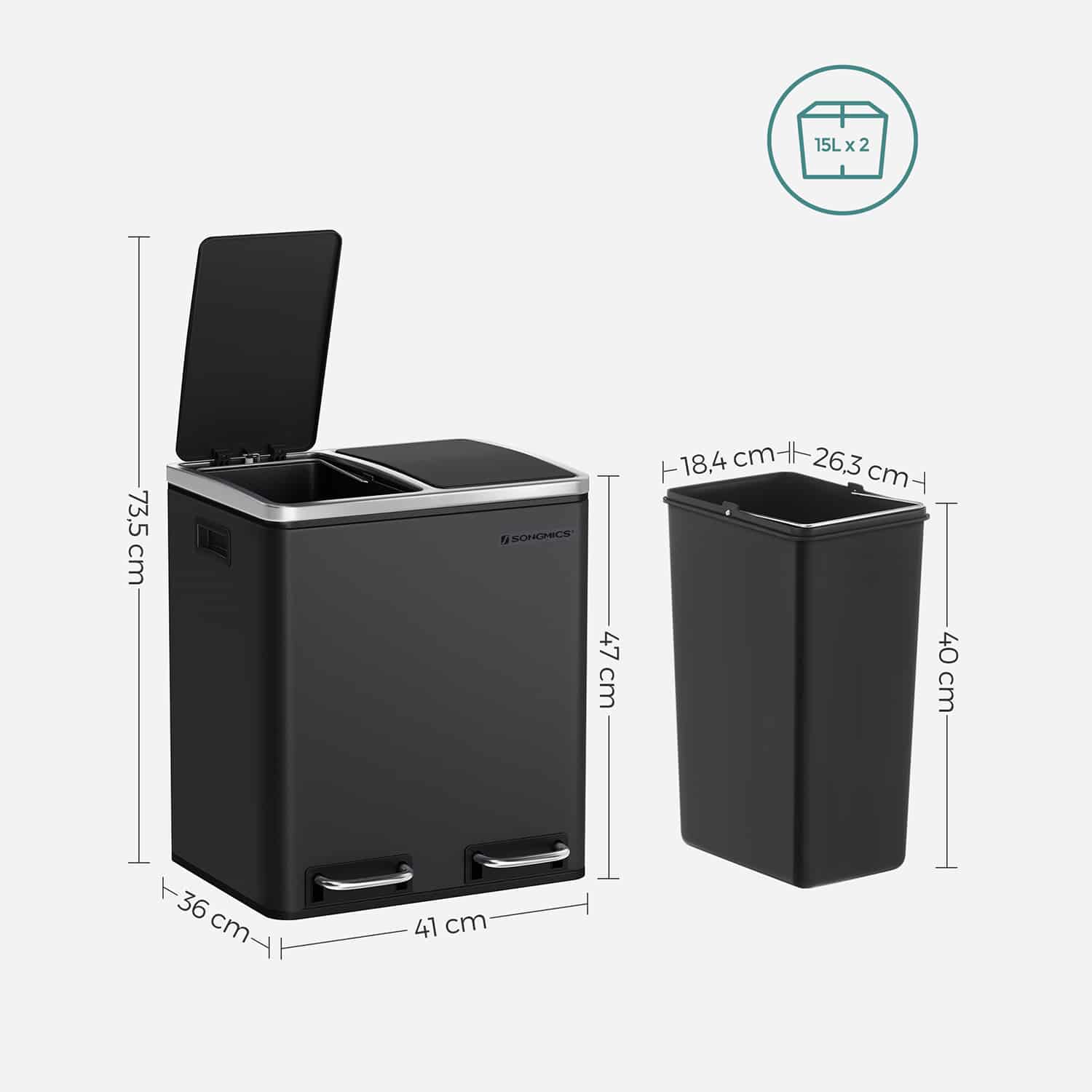 Mülleimer 30 L Schwarz-B34LTB30BK Mülleimer 30 L Schwarz-B34LTB30BK