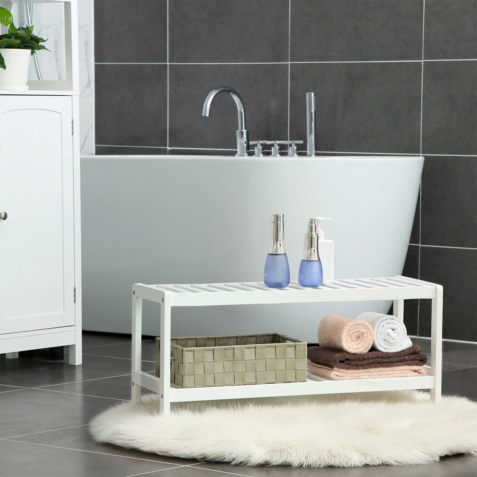 Schlichtes Schuhregal Bambus Weiß-LBS02WT