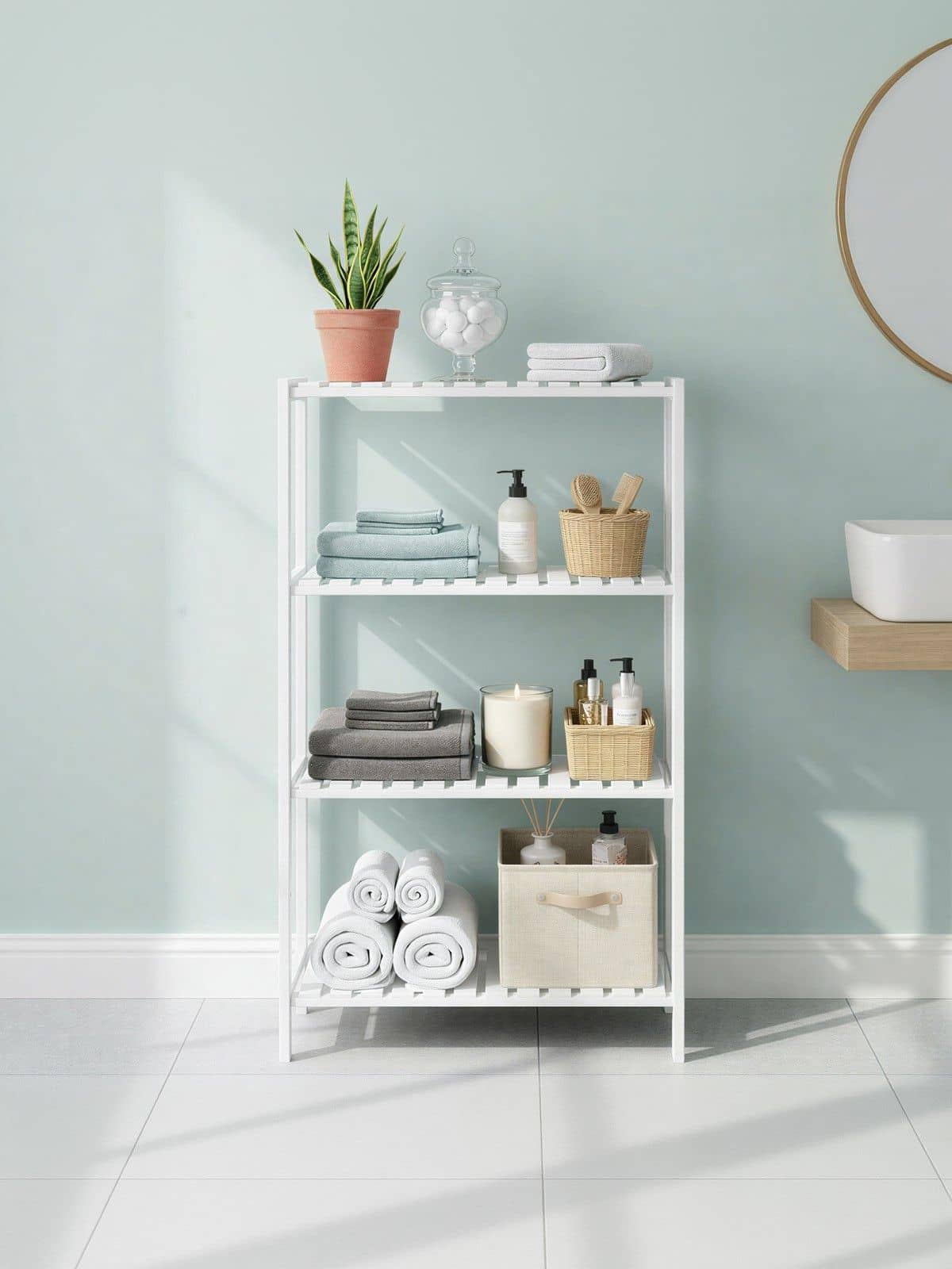 4-stöckiges Bambusregal, Aufbewahrungsregal, vielseitige 4-stöckiges Bambusregal, Aufbewahrungsregal, vielseitige