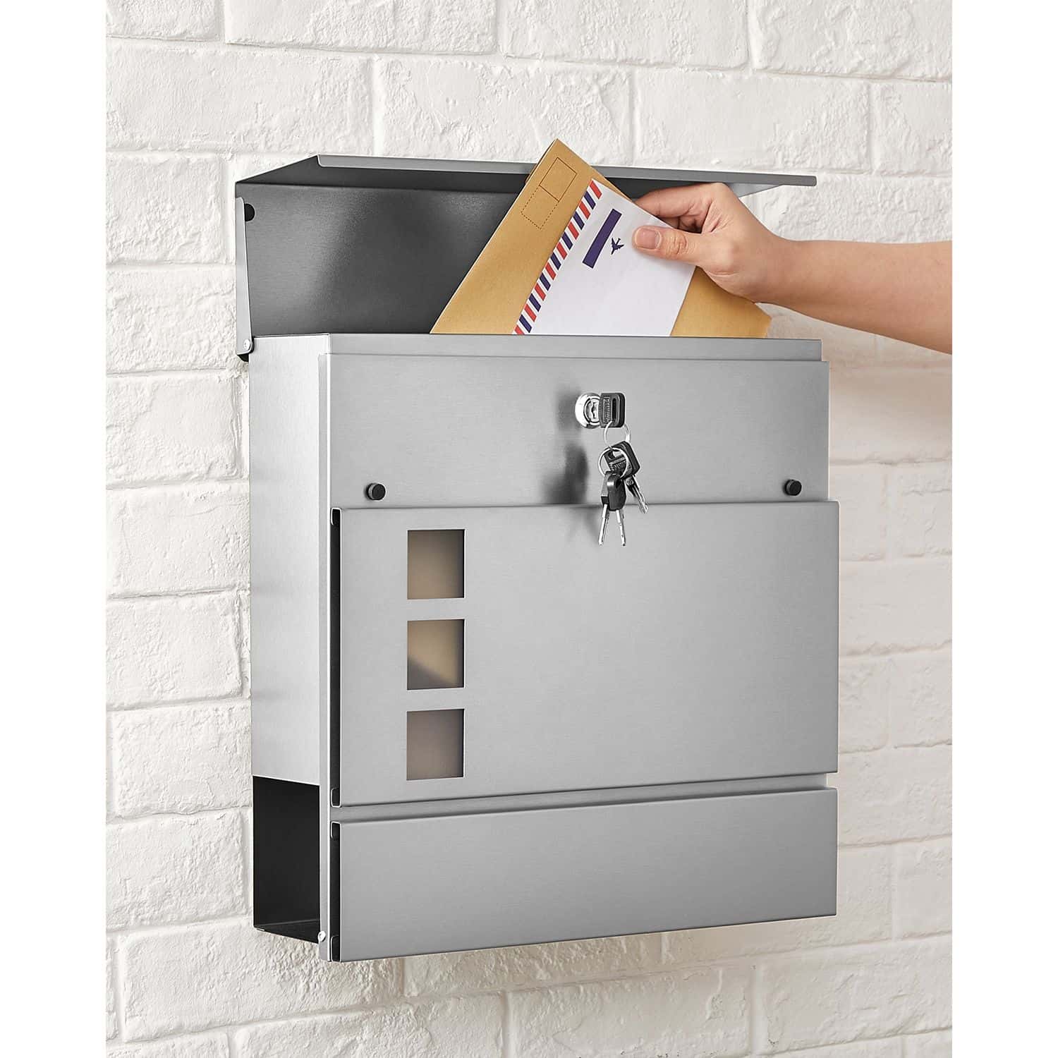 Wandbriefkasten mit Zeitungsfach silbern Wandbriefkasten mit Zeitungsfach silbern